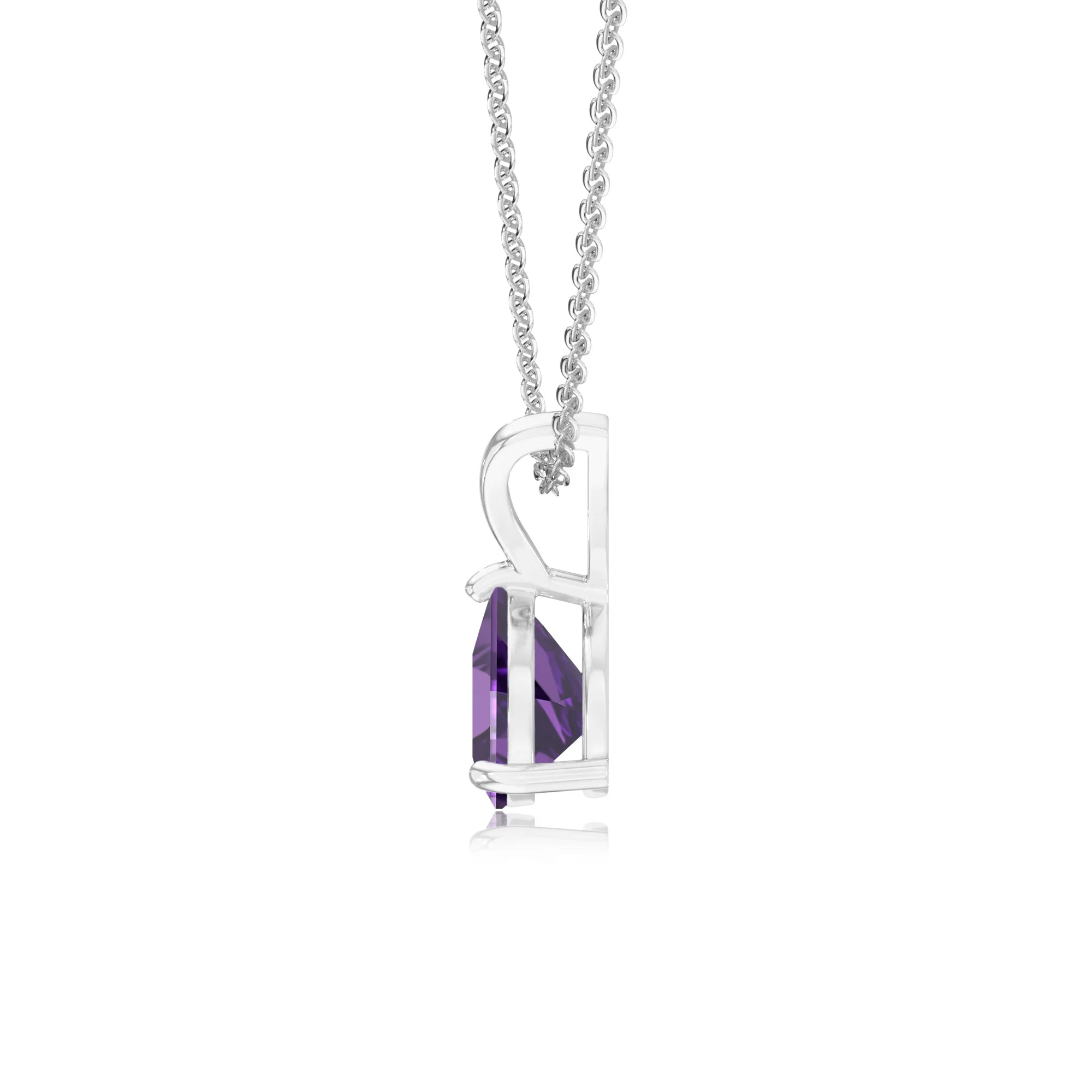 lab grown amethyst trillion solitaire v-bale necklaces in white gold