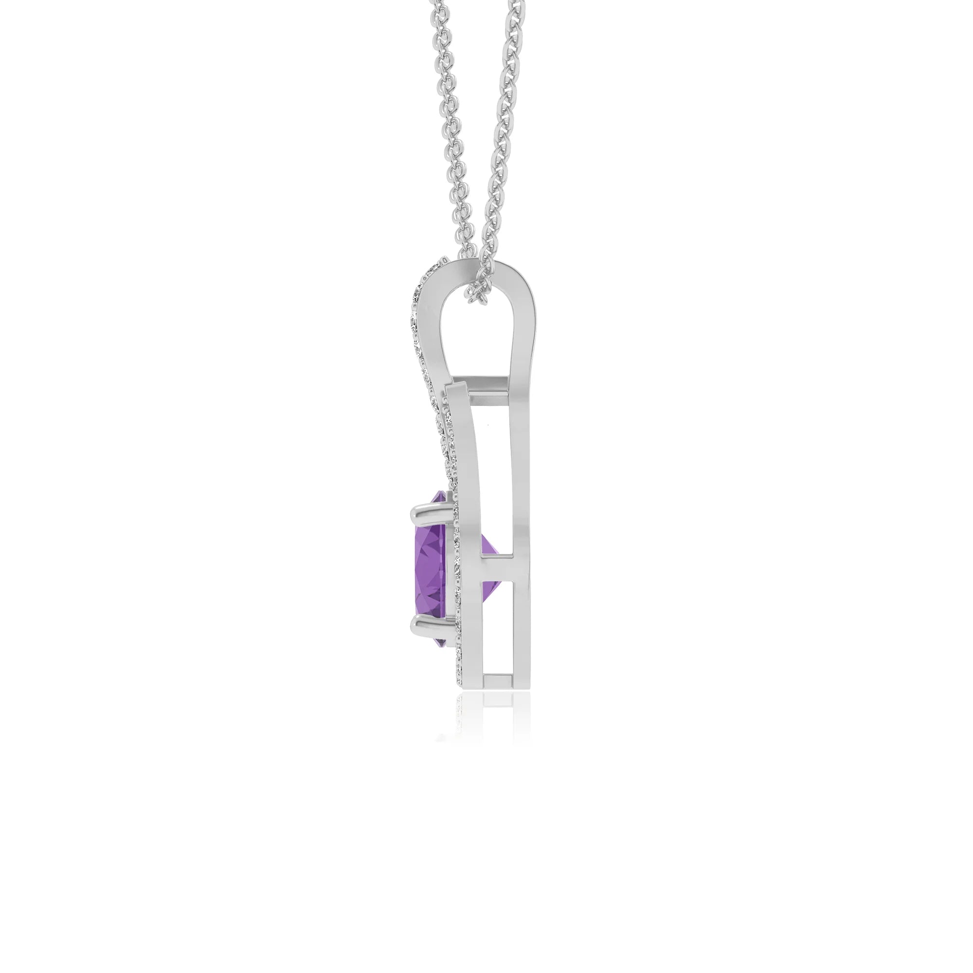 lab grown amethyst round solitaire necklaces in white gold