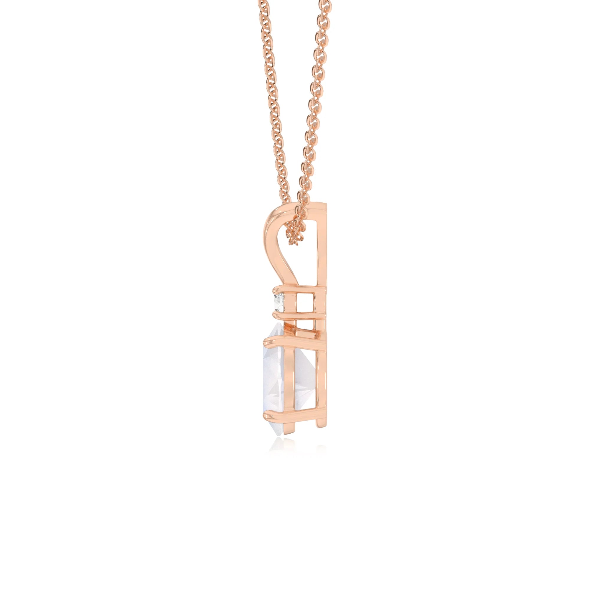 natural rainbow-moonstone oval solitaire v-bale necklaces in rose gold