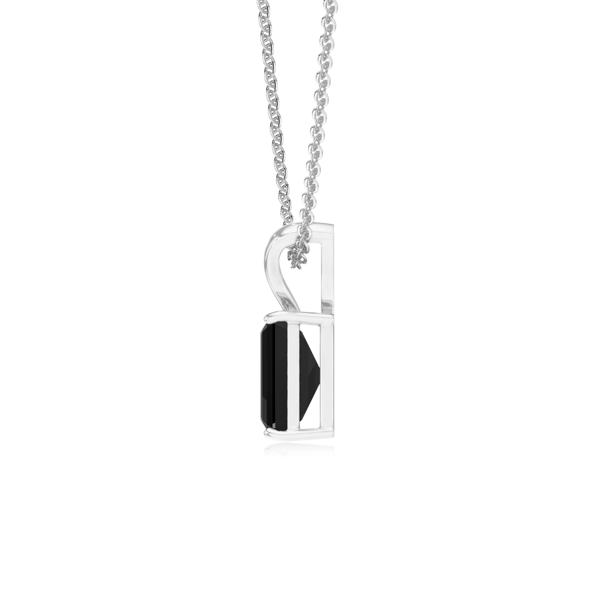 natural black-onyx emerald cut solitaire v-bale necklaces in platinum