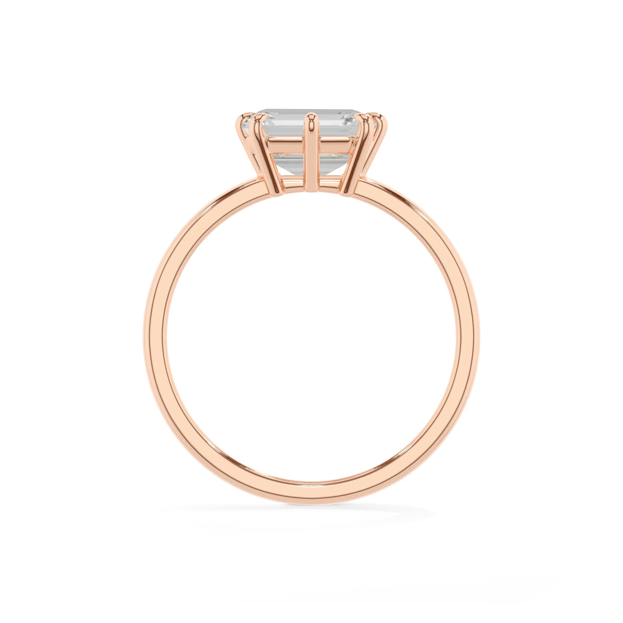 lab grown moissanite emerald cut solitaire rings in rose gold