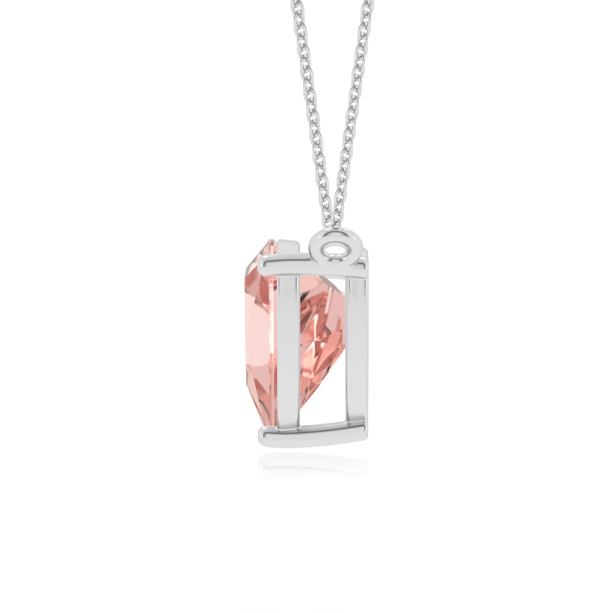lab grown morganite trillion solitaire necklaces in white gold