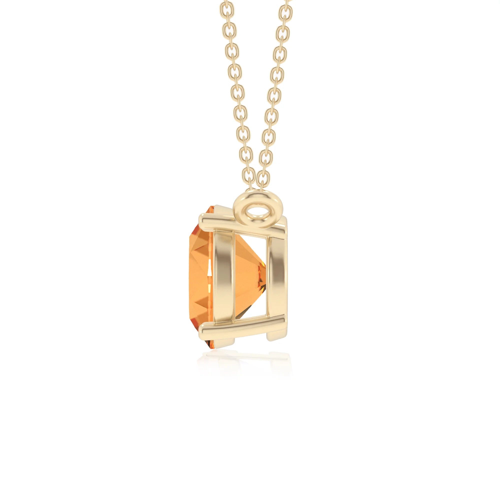 lab grown citrine round solitaire necklaces in yellow gold