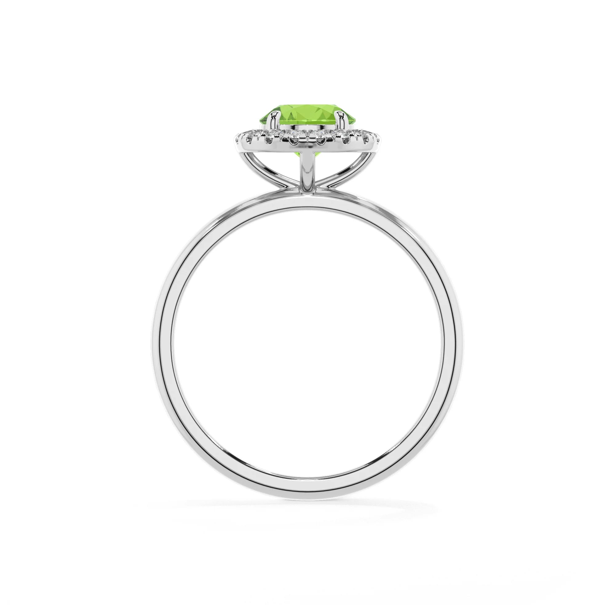 natural peridot round solitaire rings in white gold