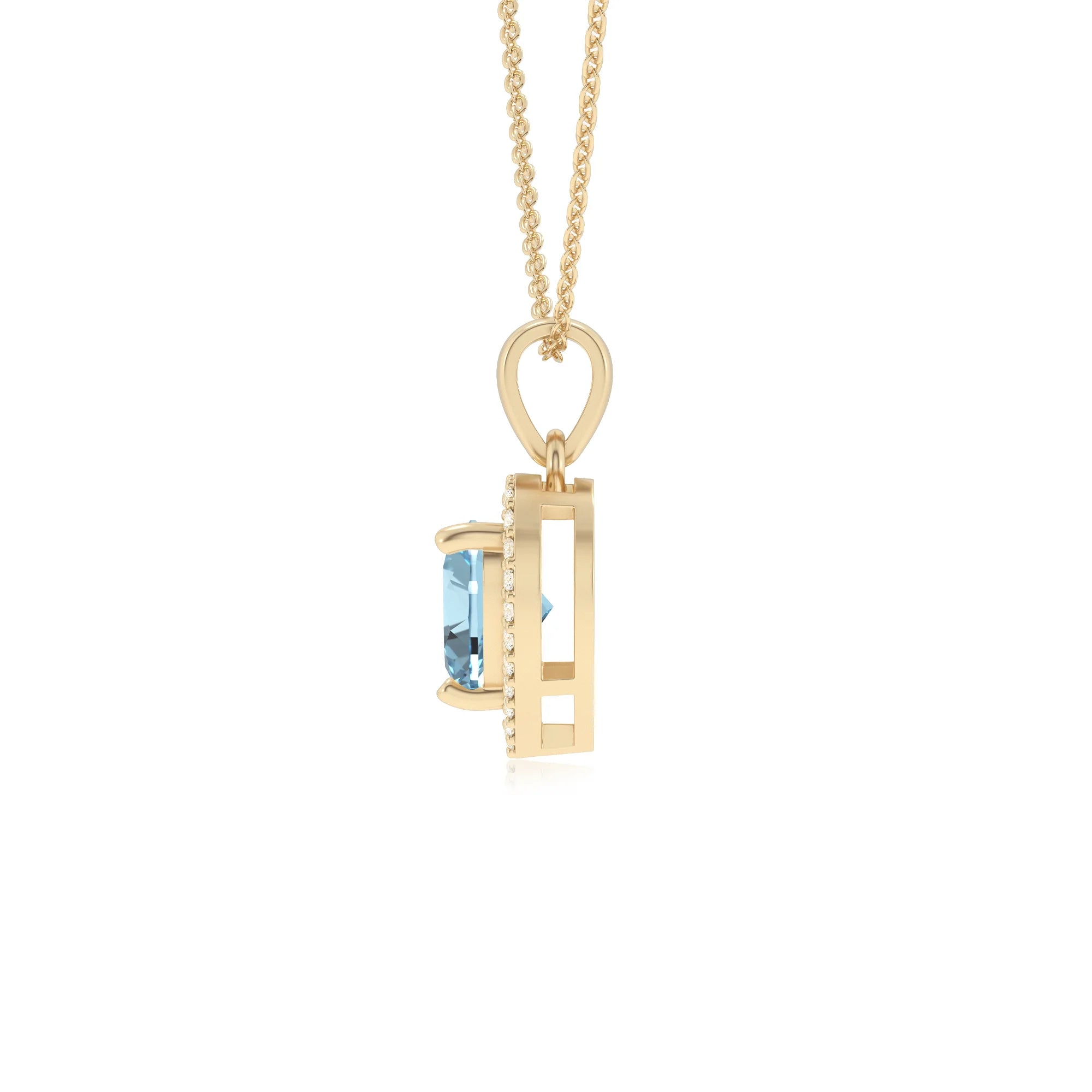 lab grown aquamarine heart solitaire necklaces in yellow gold