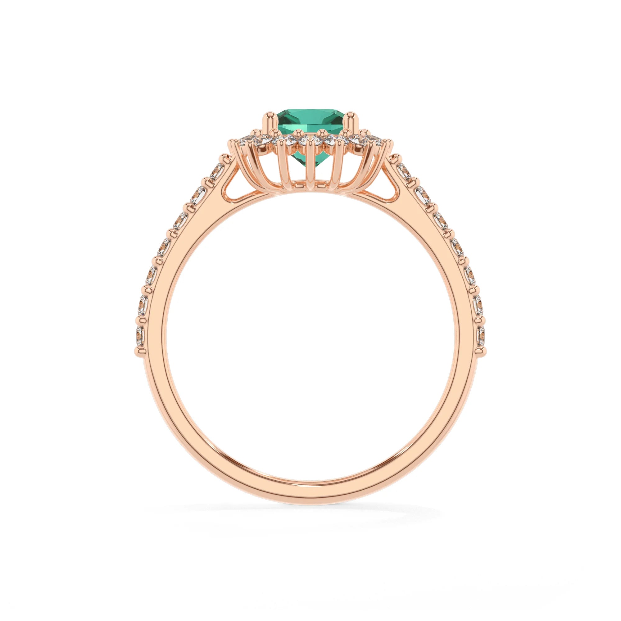 lab grown emerald cushion solitaire rings in rose gold