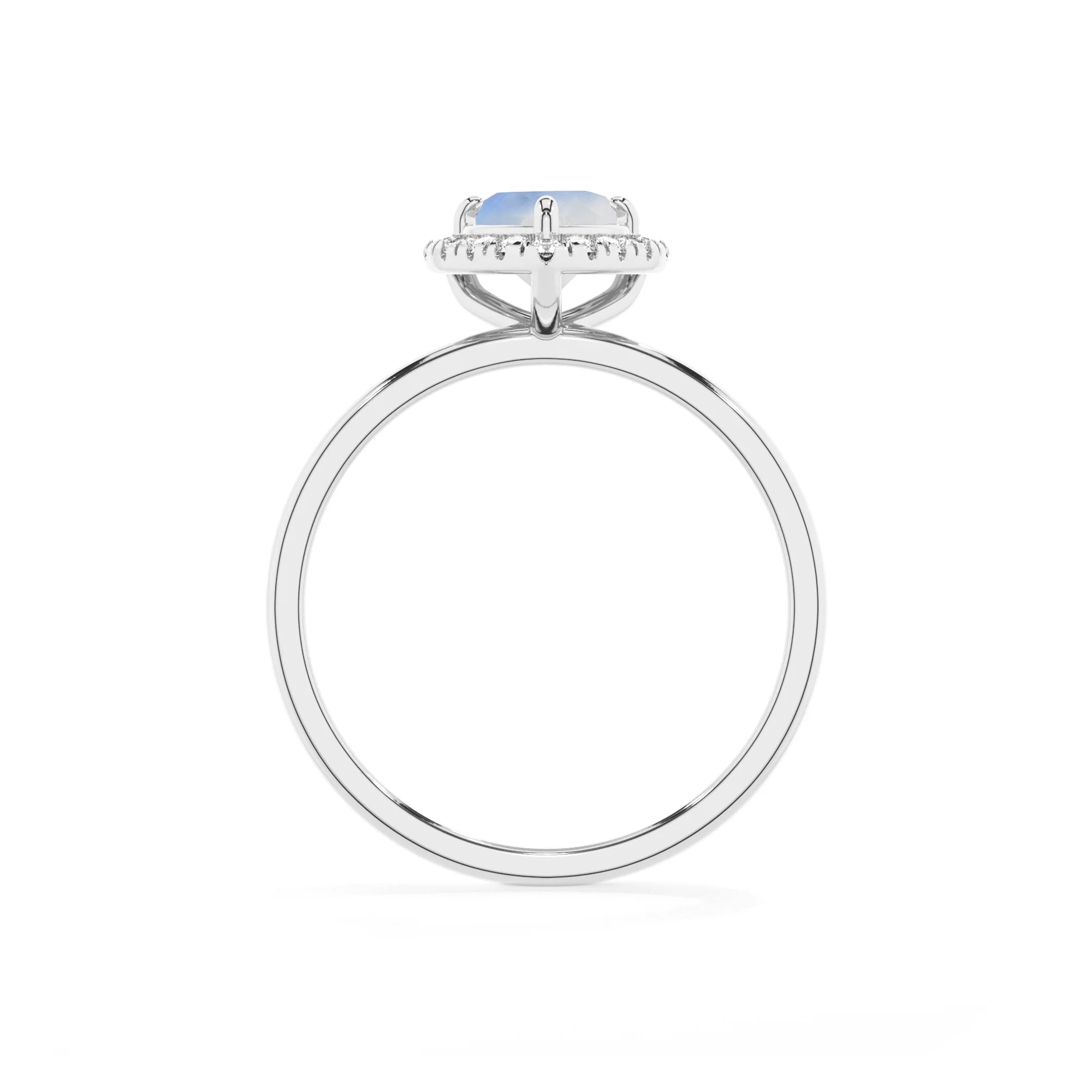 natural rainbow-moonstone heart solitaire rings in white gold