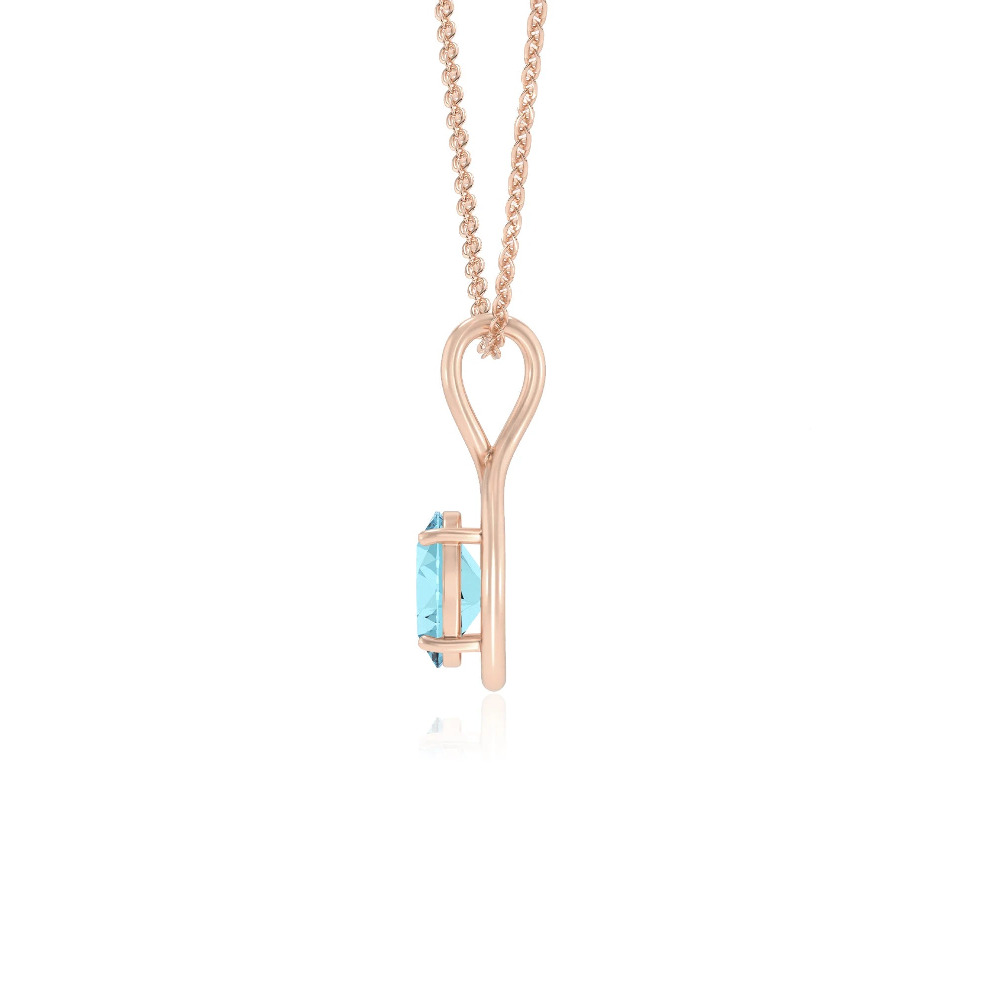 lab grown aquamarine oval solitaire necklaces in rose gold
