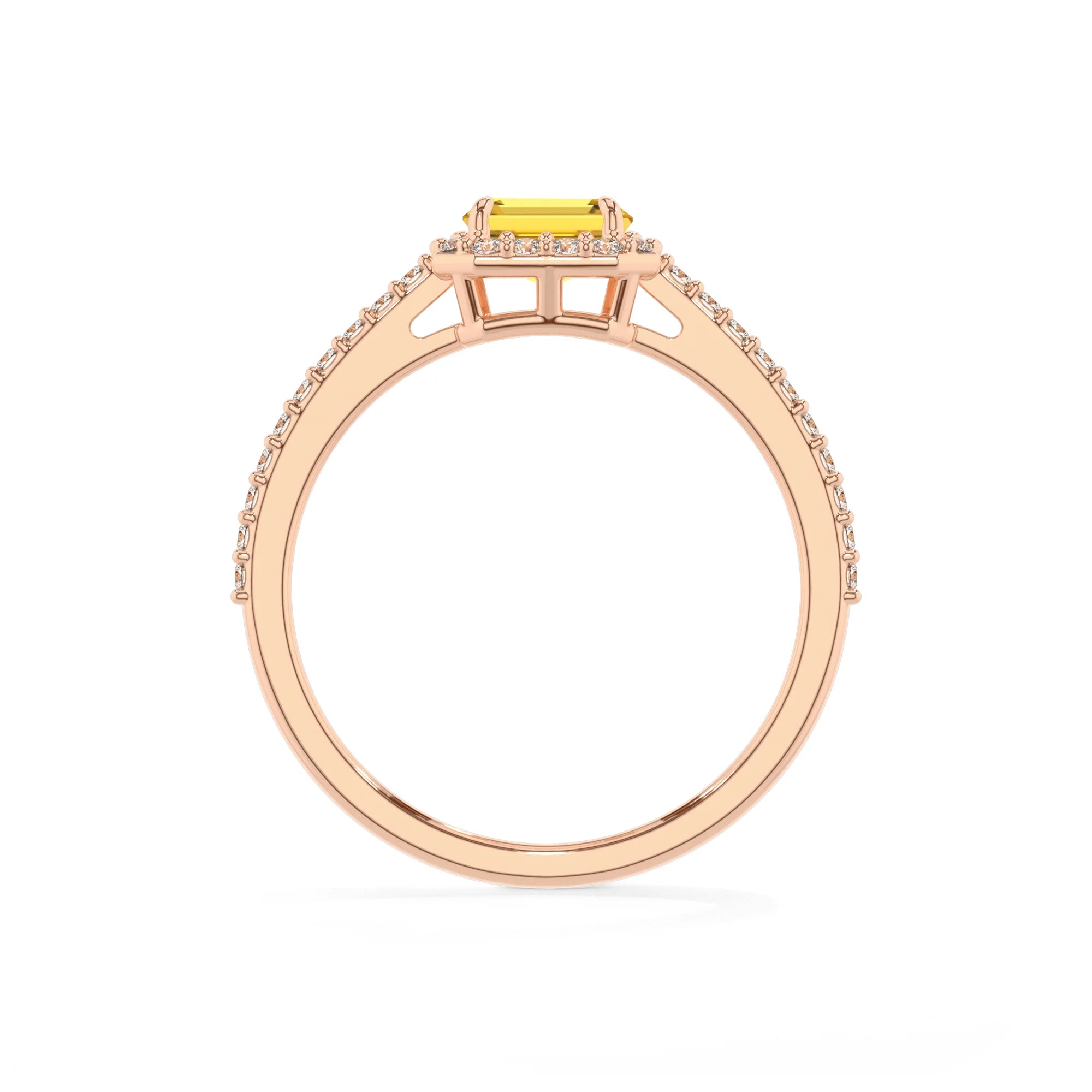 lab grown yellow-sapphire emerald cut solitaire rings in rose gold