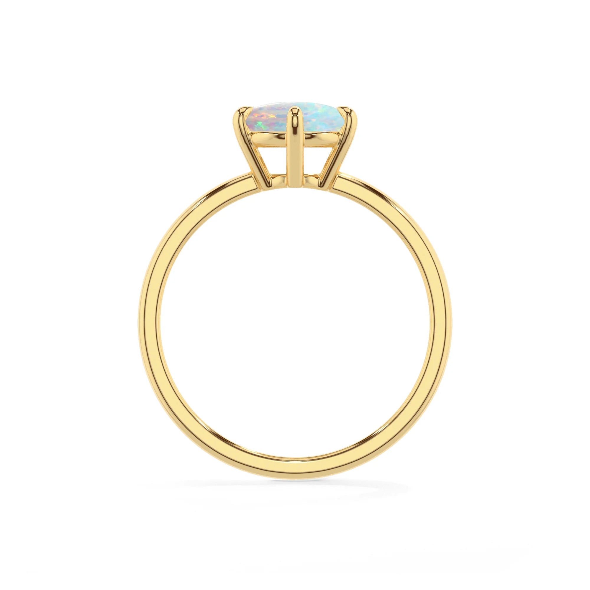 lab grown opal round solitaire rings in yellow gold