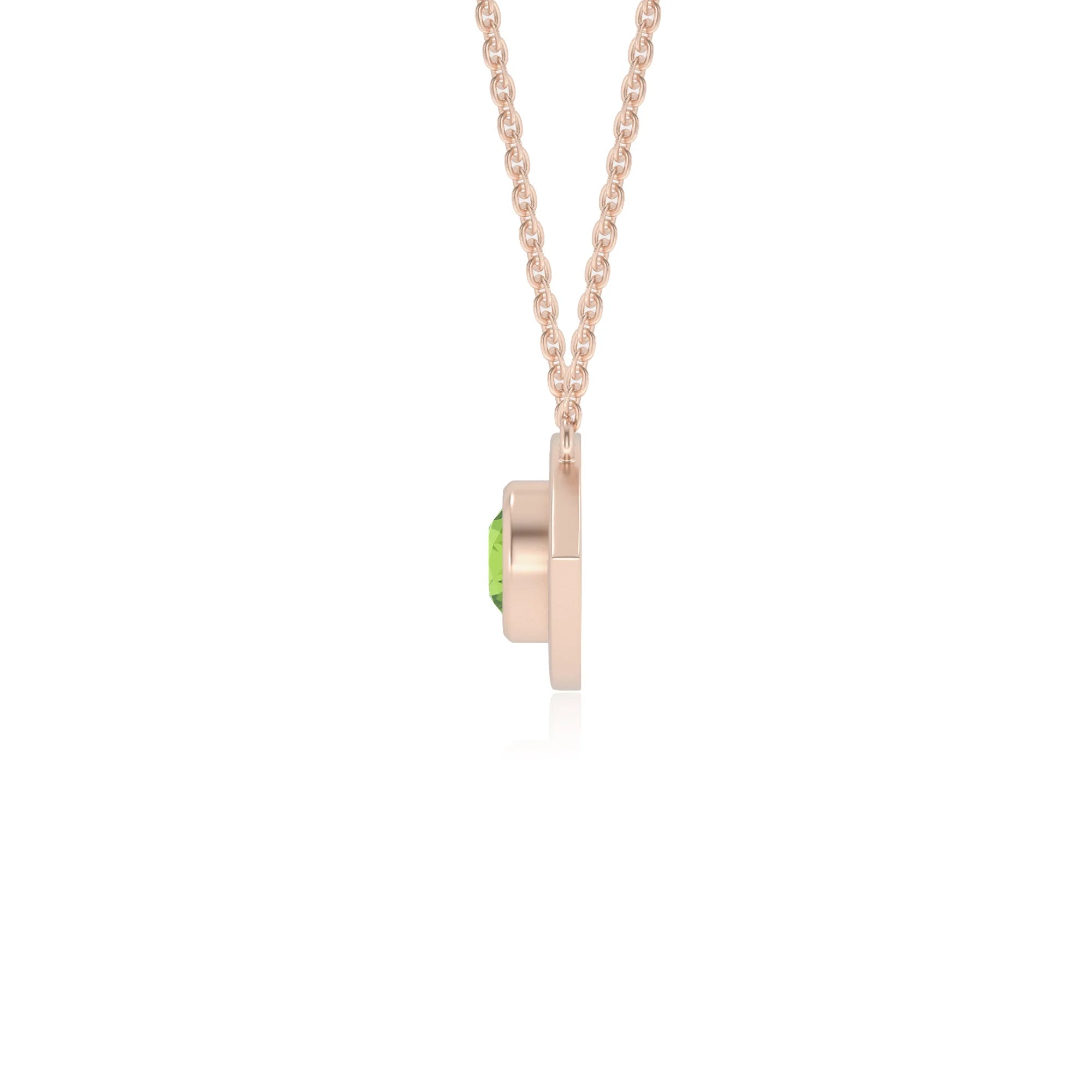 natural peridot round solitaire necklaces in rose gold