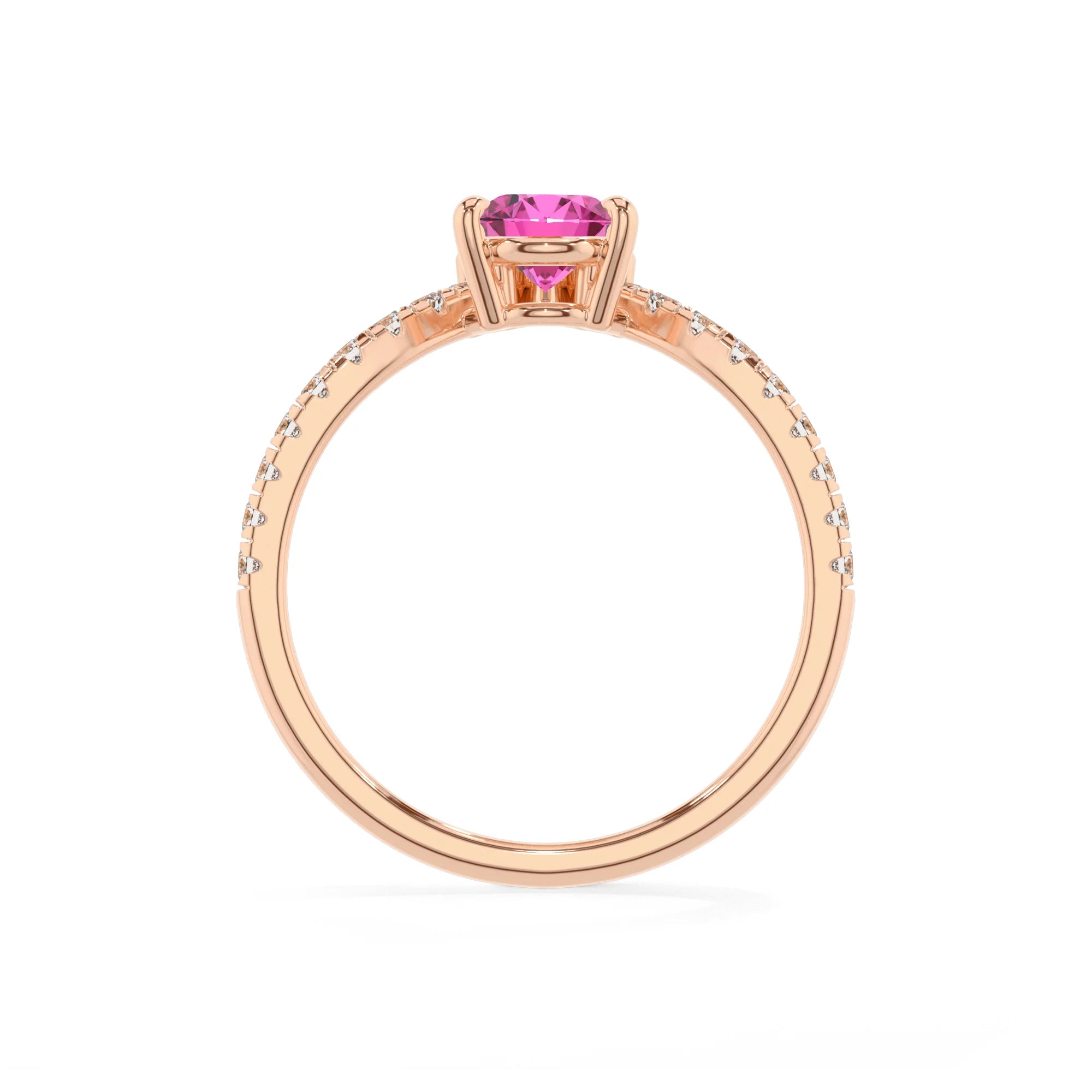lab grown pink-sapphire pear solitaire rings in rose gold