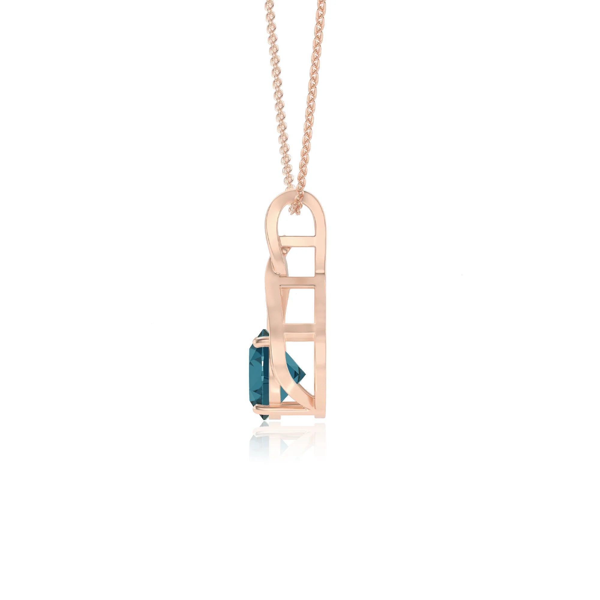 natural london-blue-topaz round solitaire necklaces in rose gold