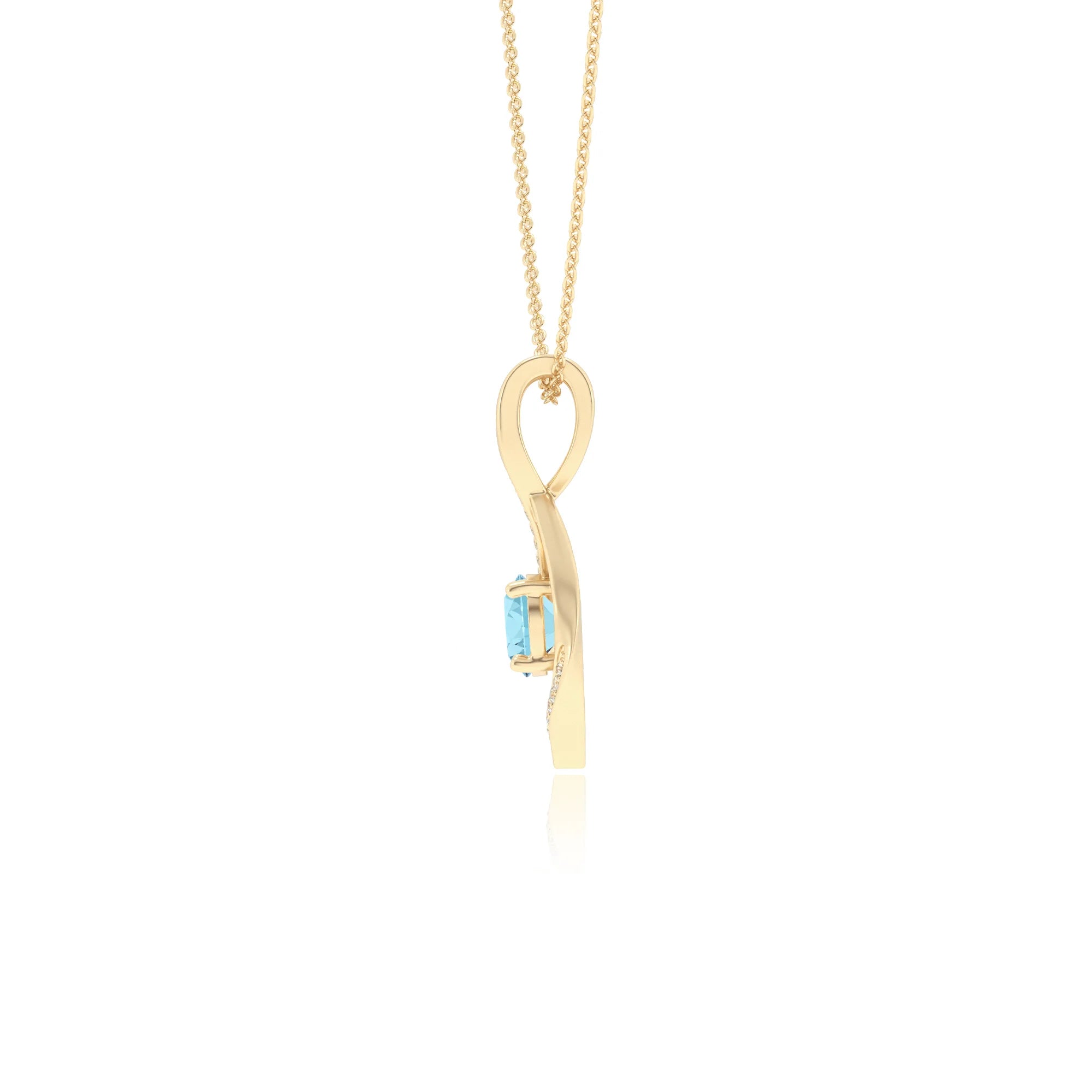 lab grown aquamarine round solitaire necklaces in yellow gold