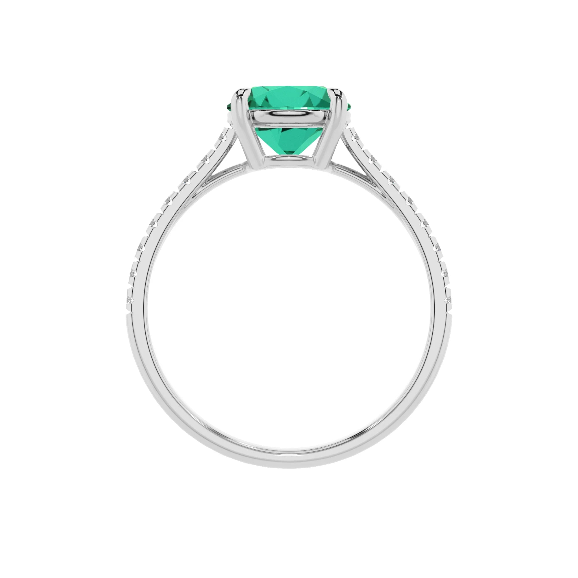 lab grown emerald round half eternity solitaire engagement rings in platinum