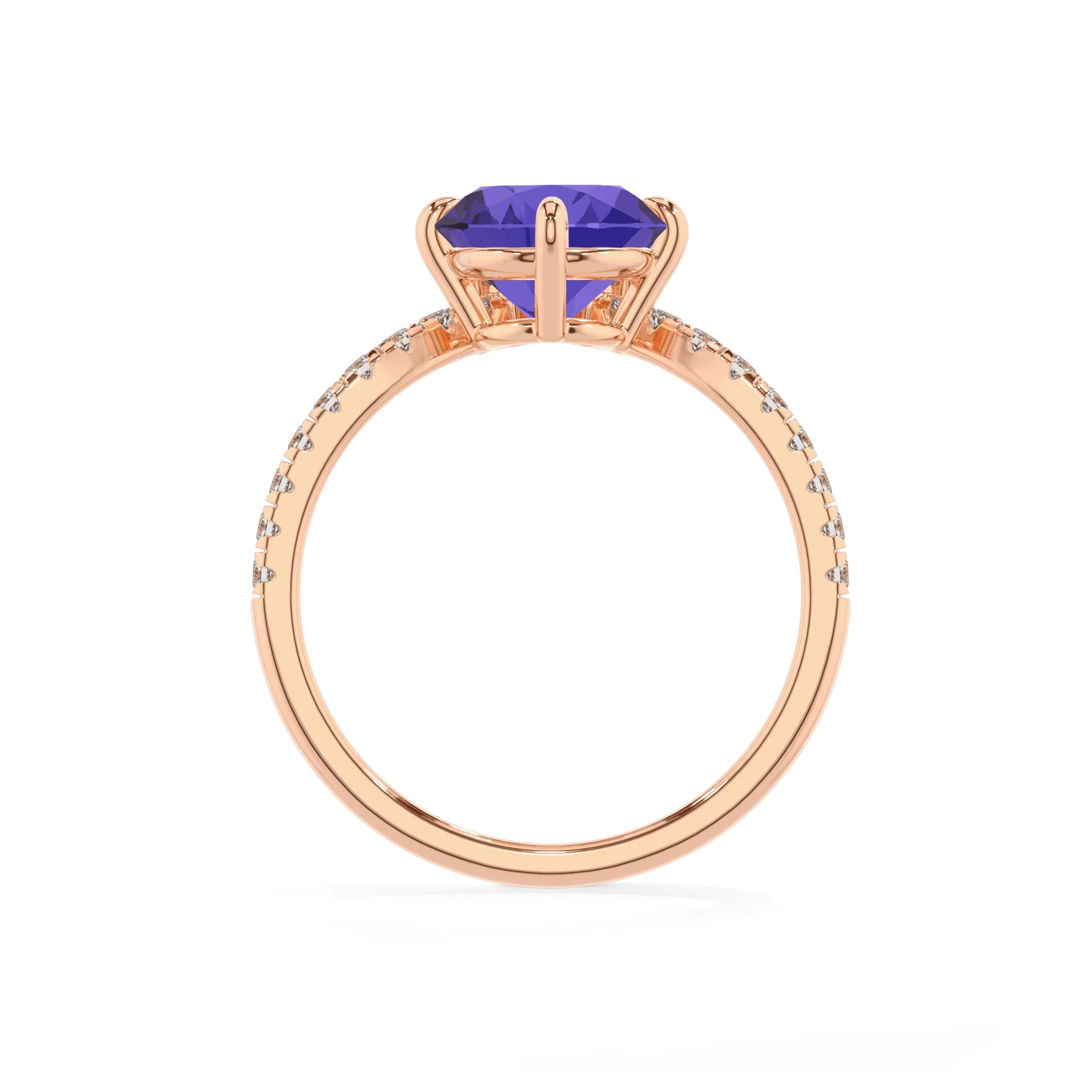lab grown tanzanite round solitaire rings in rose gold