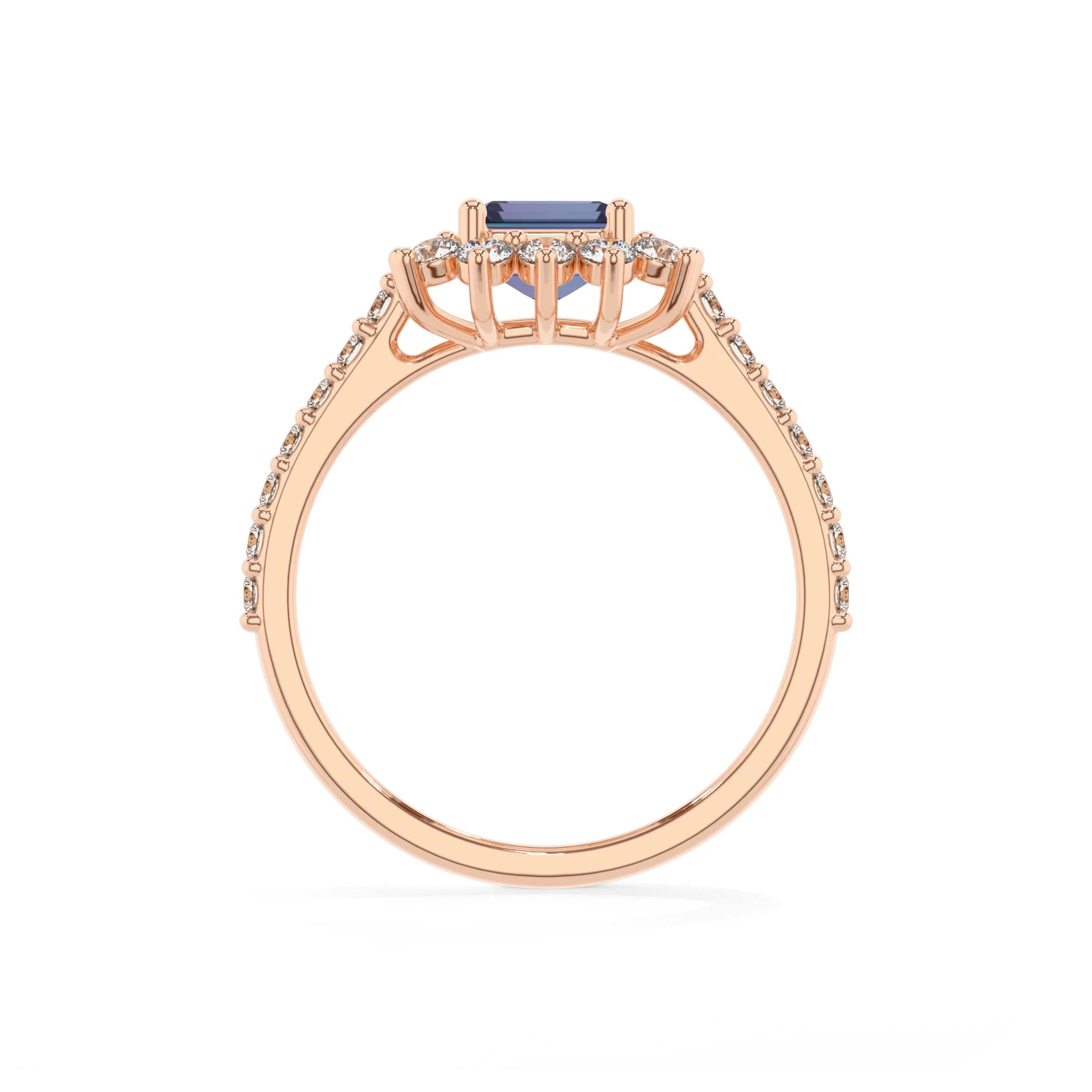 lab grown alexandrite emerald cut solitaire rings in rose gold