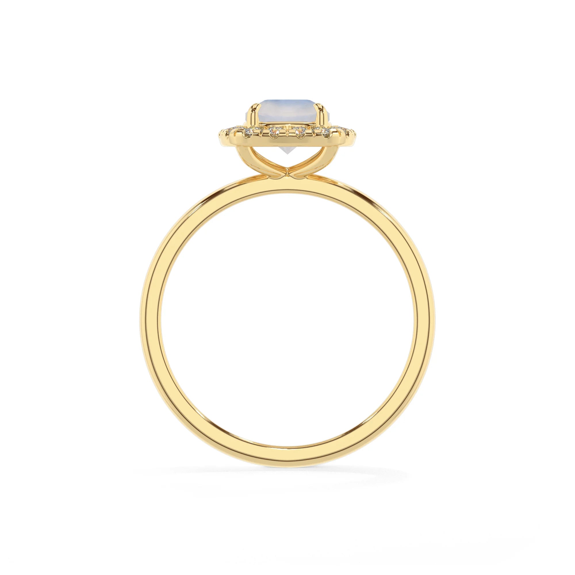 natural rainbow-moonstone cushion solitaire rings in yellow gold