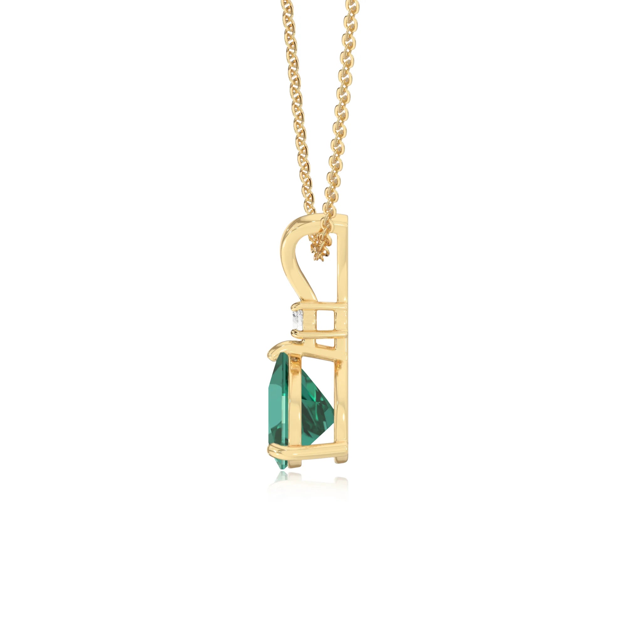 lab grown emerald trillion solitaire v-bale necklaces in yellow gold