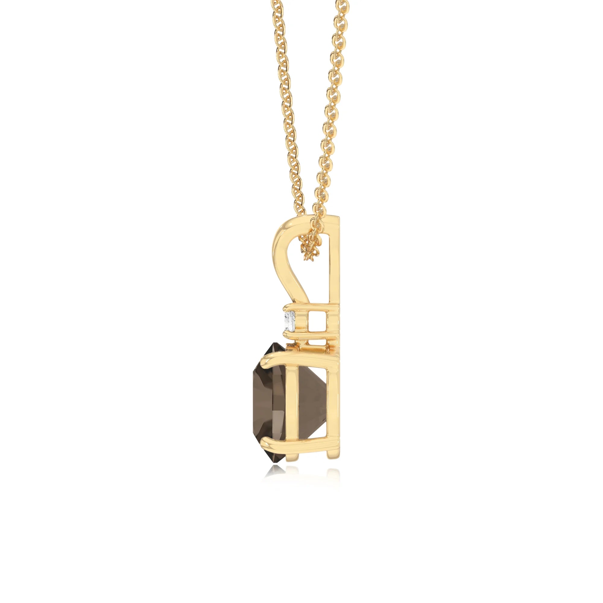 natural smoky-quartz cushion solitaire v-bale necklaces in yellow gold