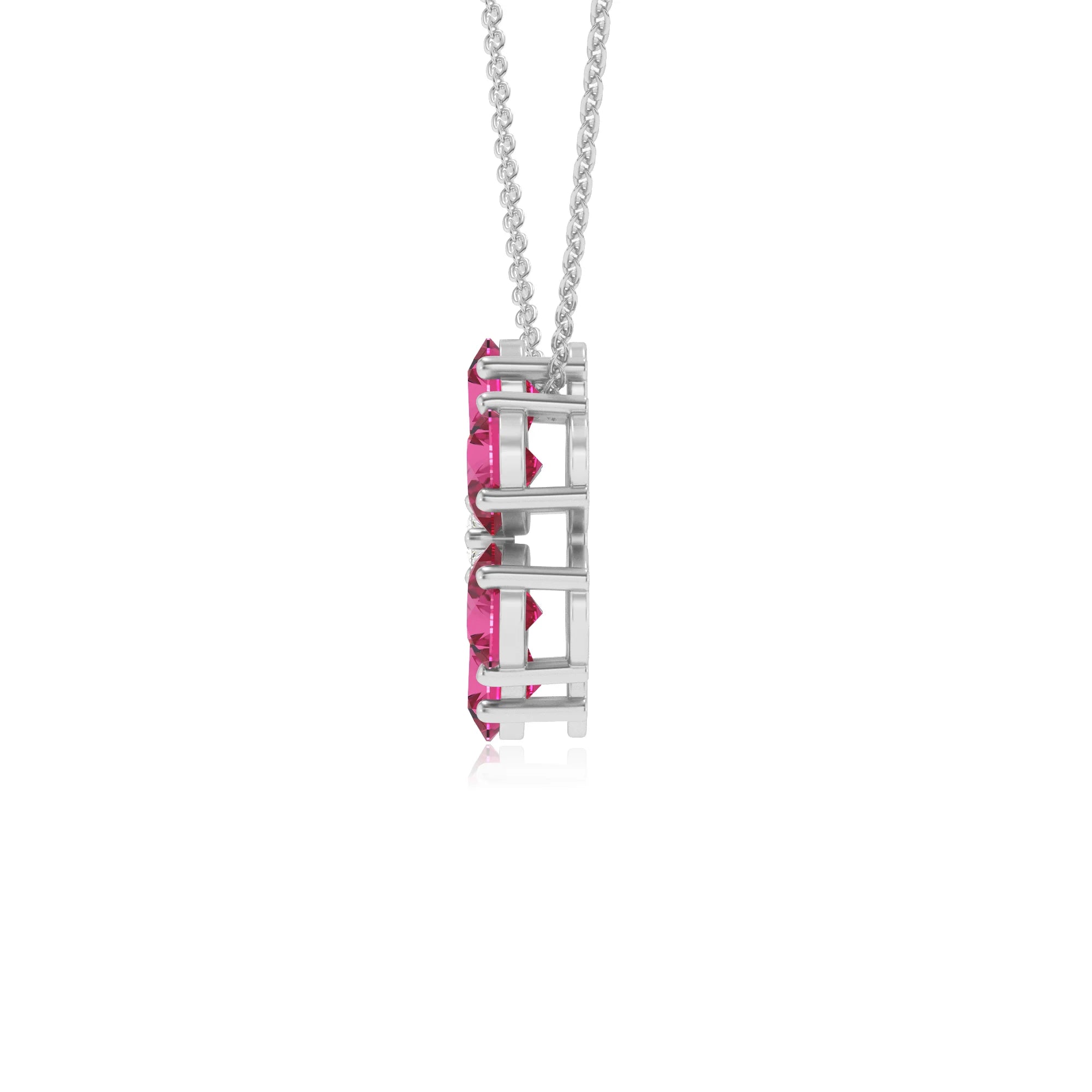 lab grown pink-sapphire pear solitaire necklaces in white gold