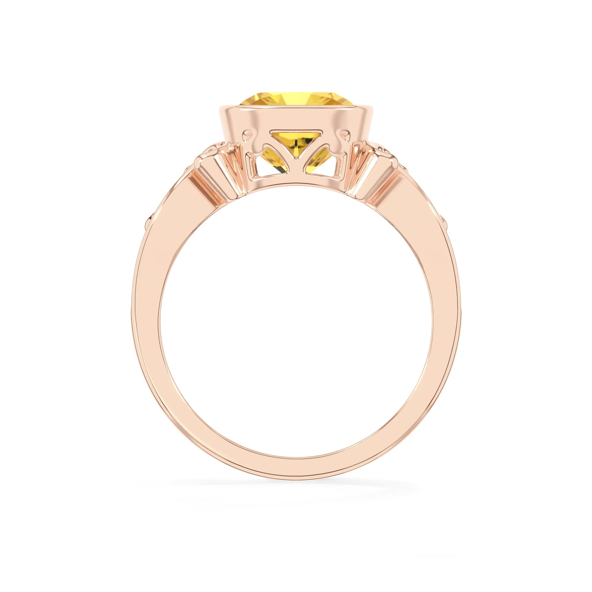 lab grown yellow-sapphire cushion solitaire rings in rose gold