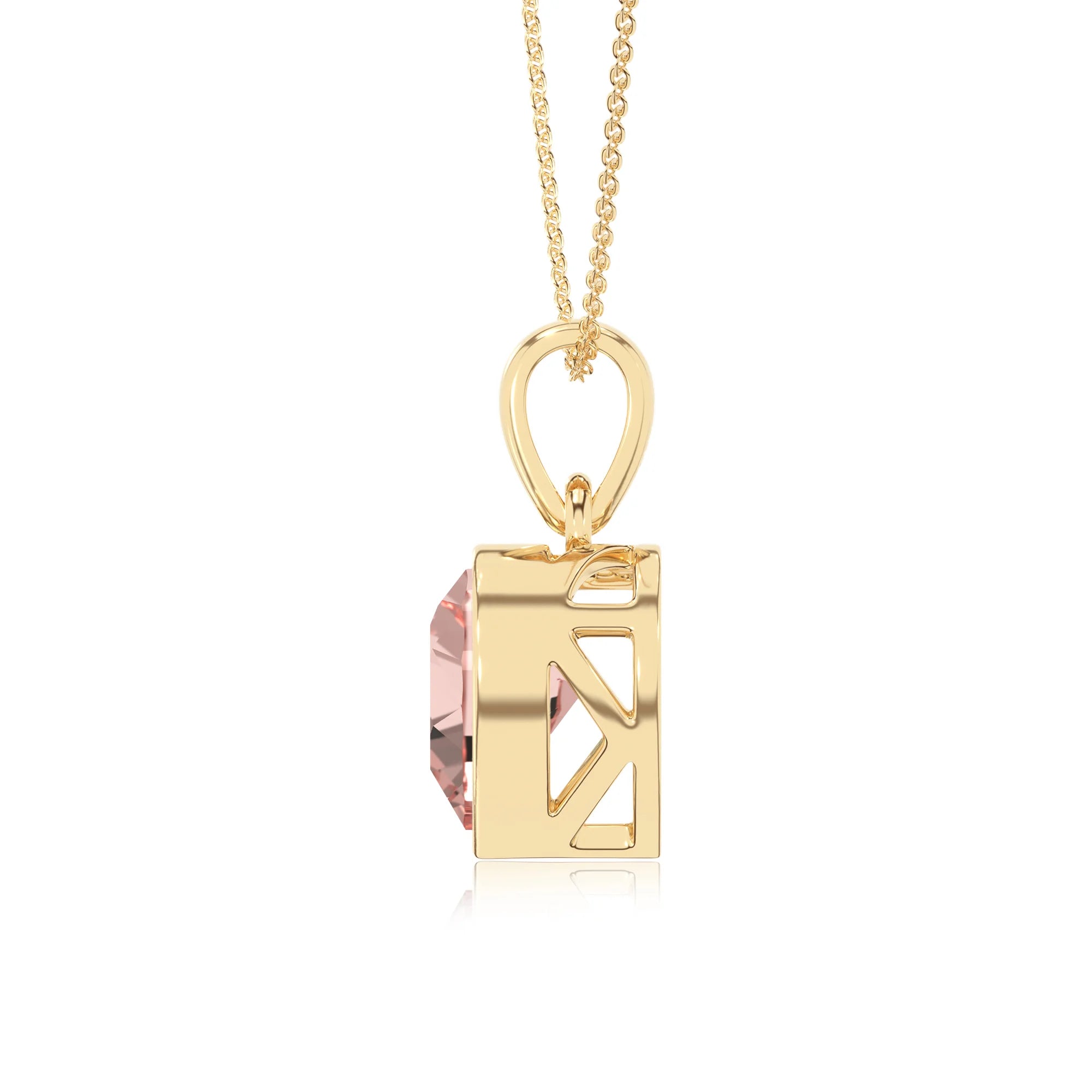 lab grown morganite heart solitaire necklaces in yellow gold