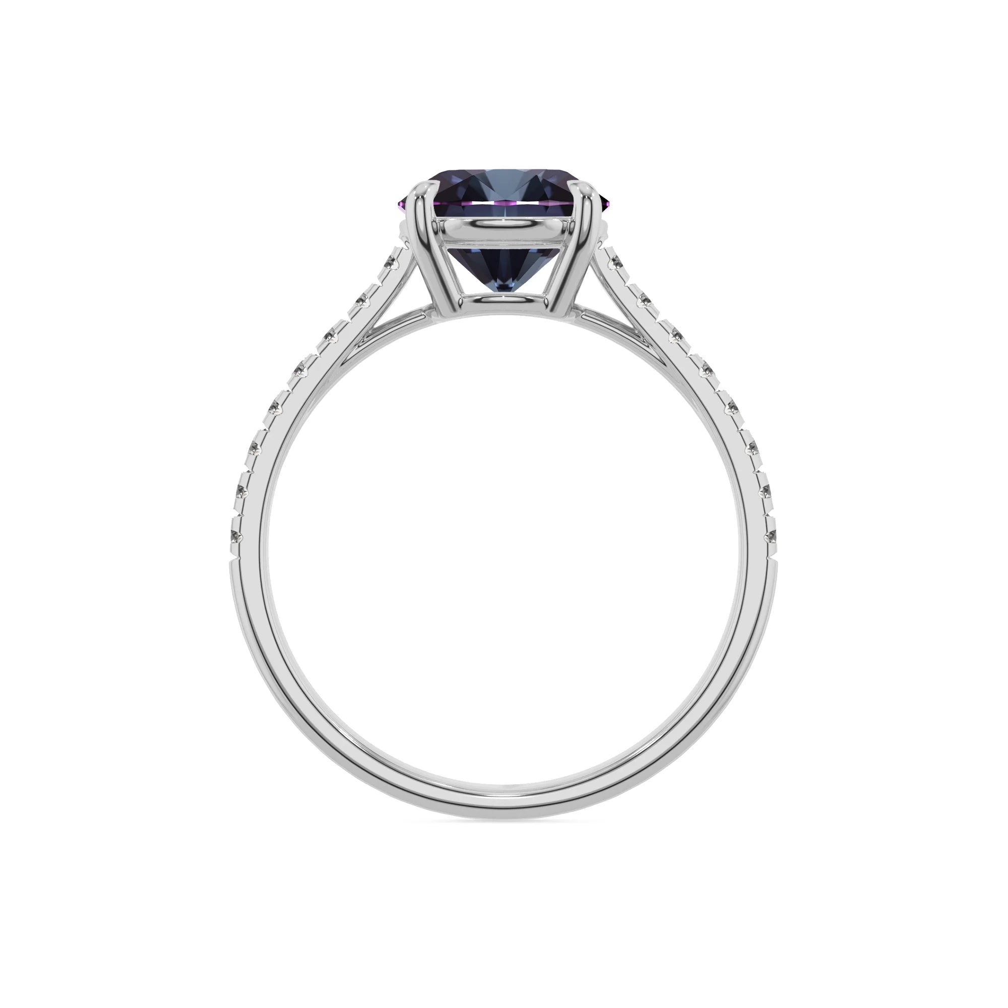 lab grown alexandrite round half eternity solitaire engagement rings in platinum