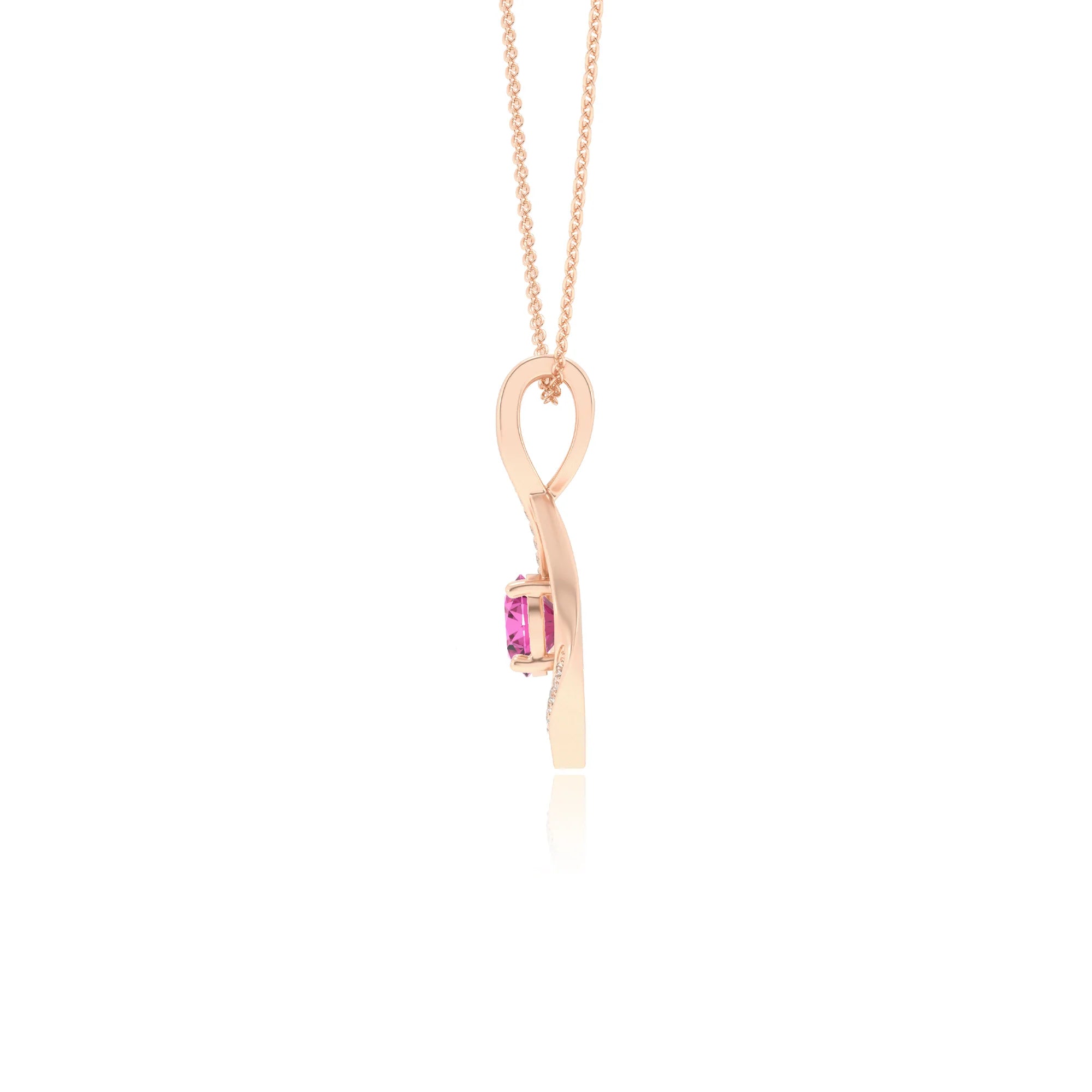 lab grown pink-sapphire round solitaire necklaces in rose gold