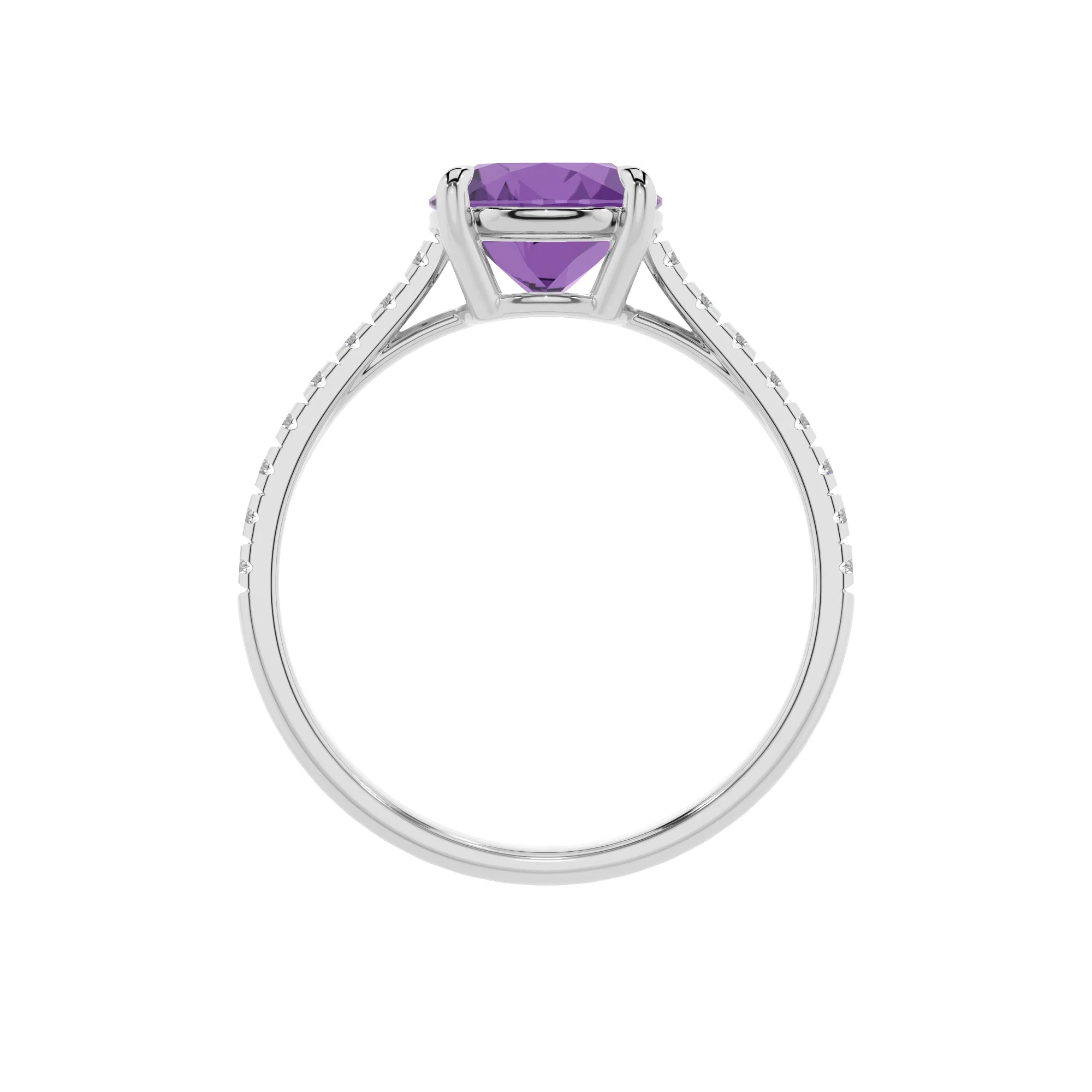 lab grown amethyst round half eternity solitaire engagement rings in platinum