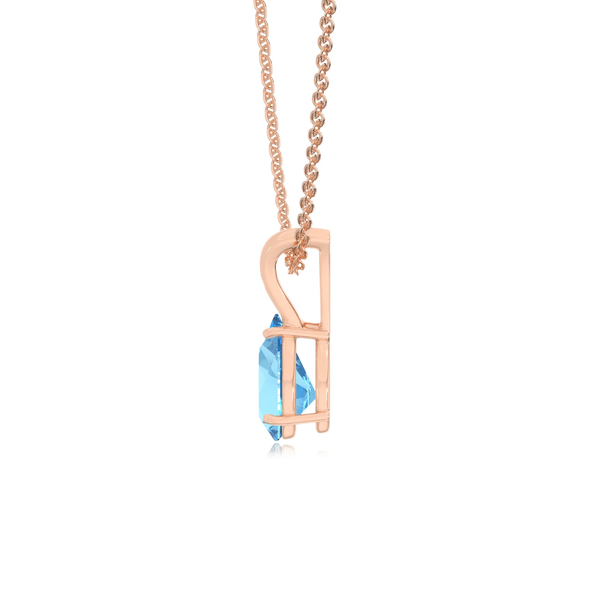 natural swiss-blue-topaz pear solitaire v-bale necklaces in rose gold
