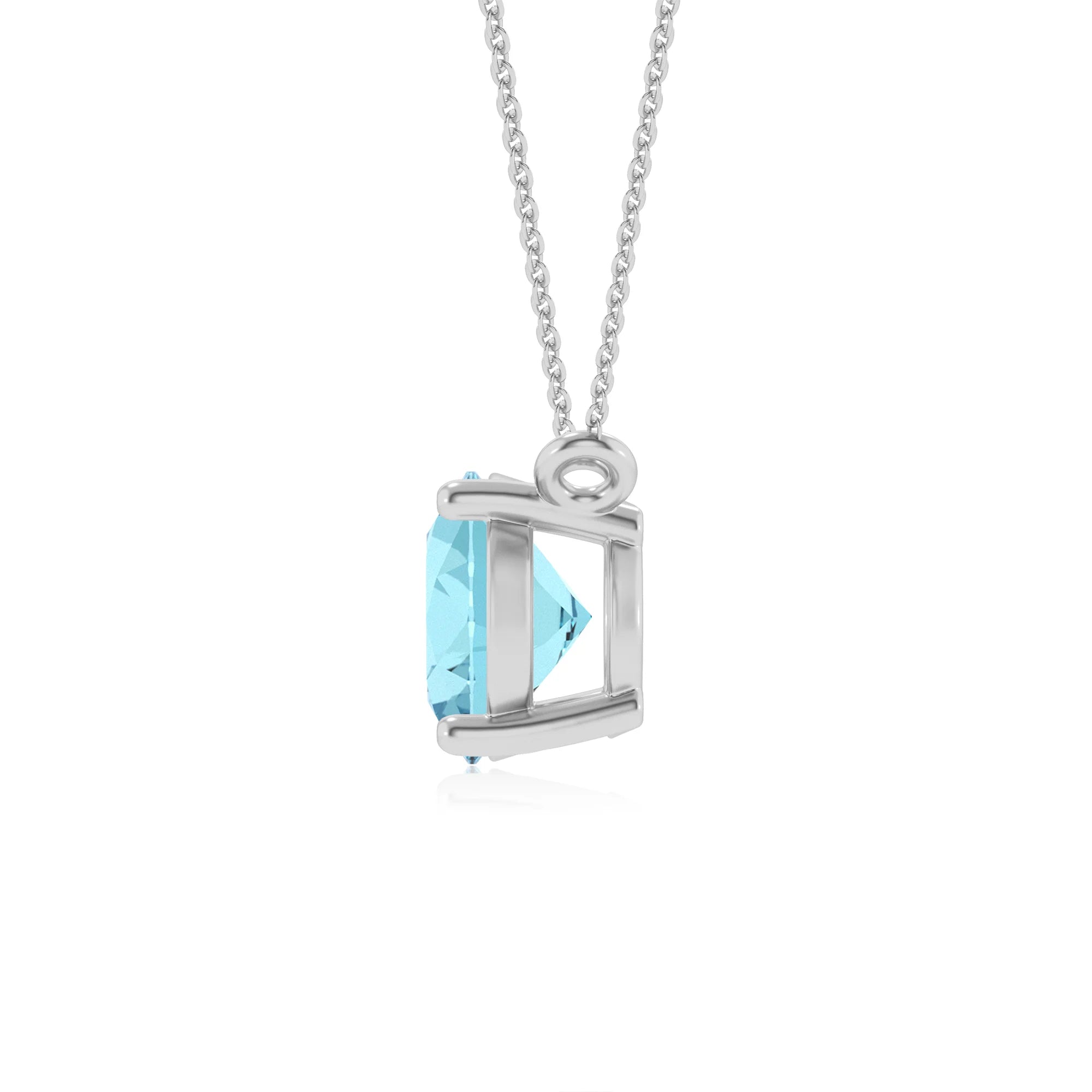 lab grown aquamarine oval solitaire necklaces in platinum