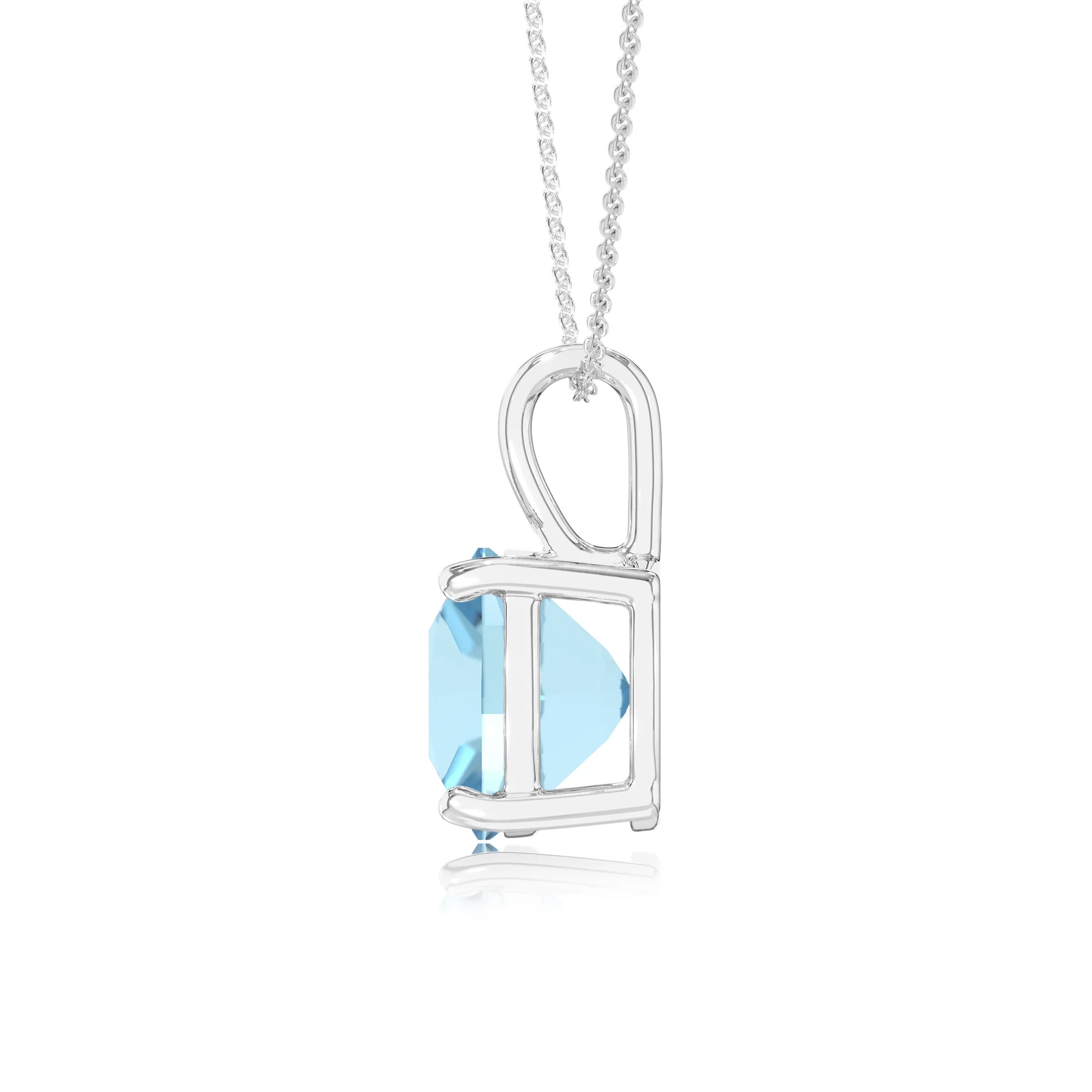 lab grown aquamarine cushion solitaire necklaces in white gold