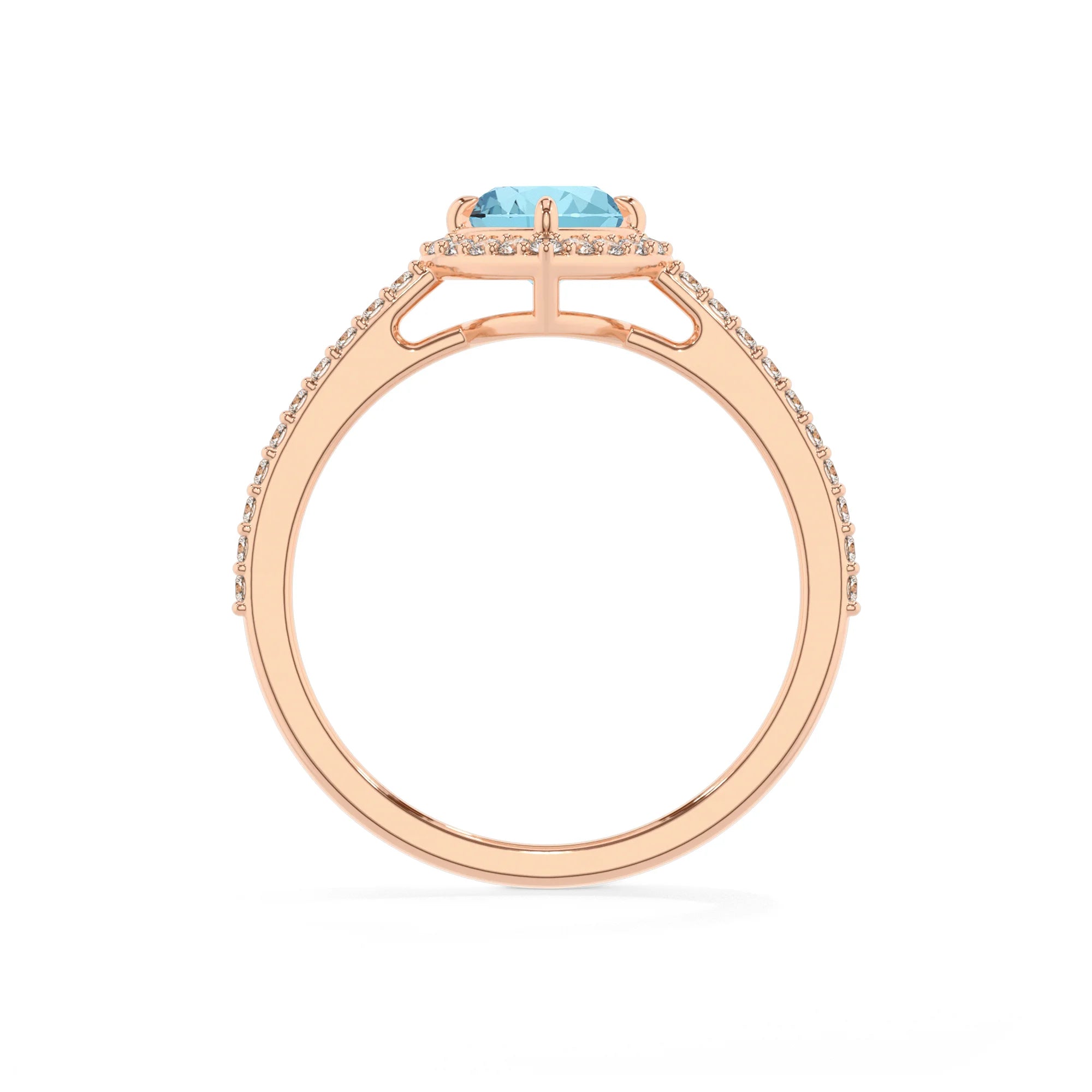 lab grown aquamarine heart solitaire rings in rose gold