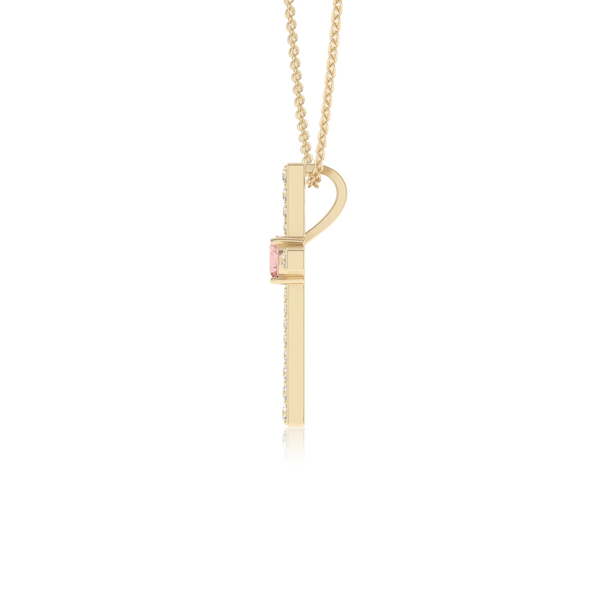lab grown morganite round infinity necklaces in yellow gold
