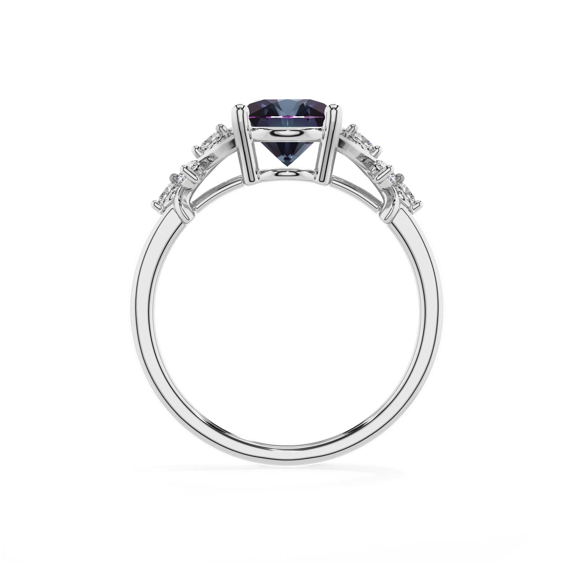 lab grown alexandrite oval solitaire rings in white gold