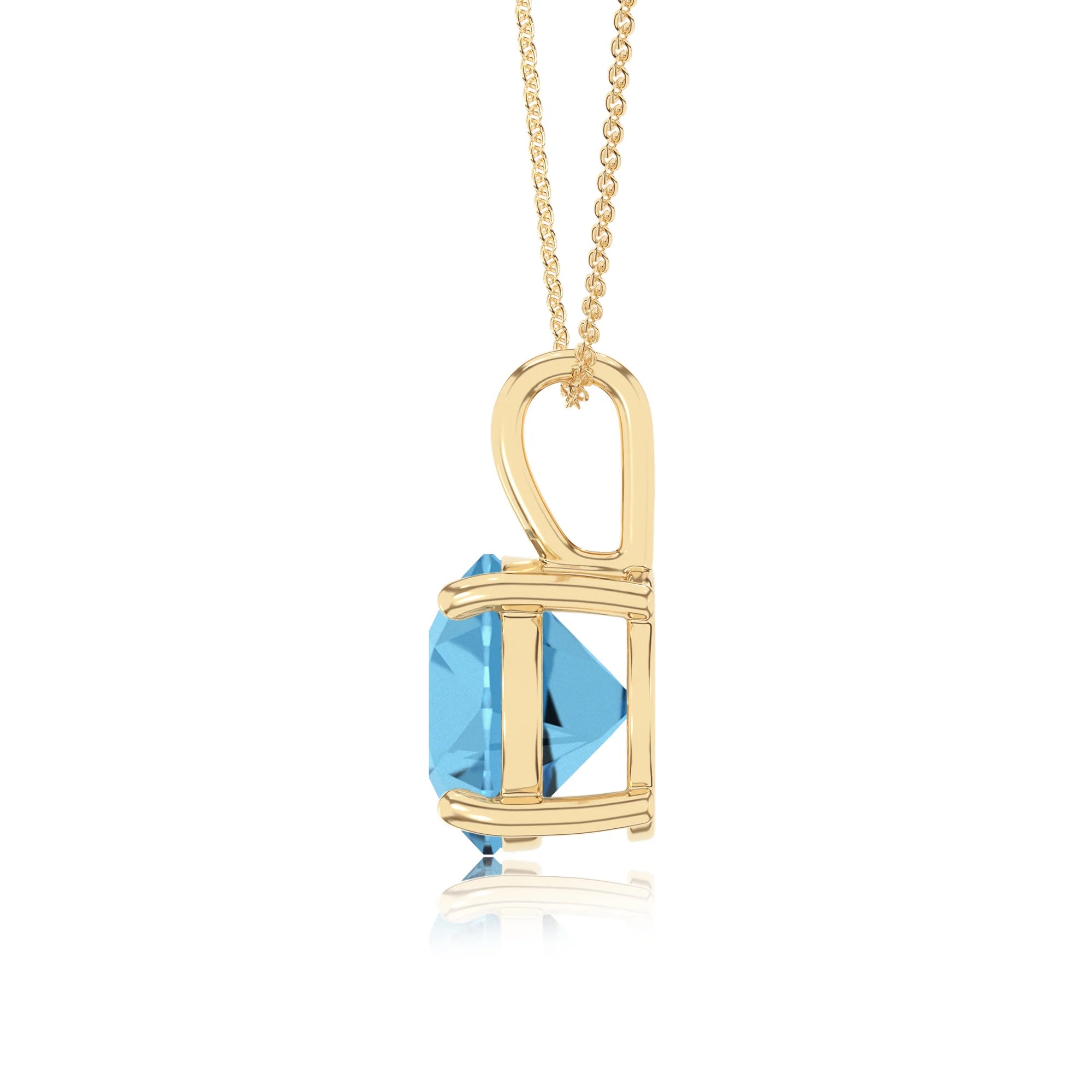 natural swiss-blue-topaz round solitaire necklaces in yellow gold