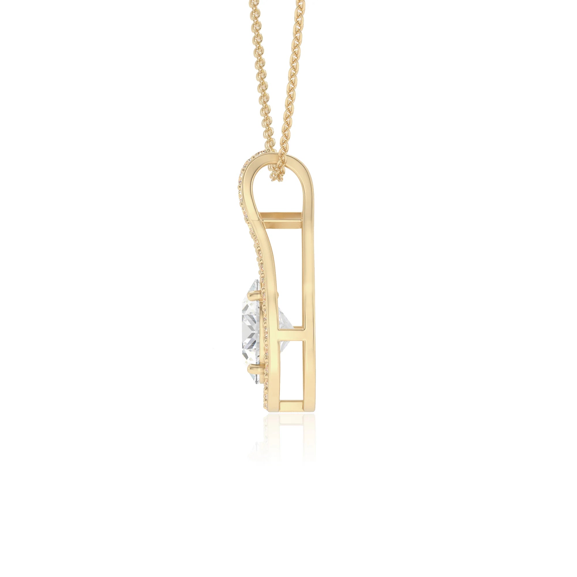 lab grown moissanite oval solitaire necklaces in yellow gold