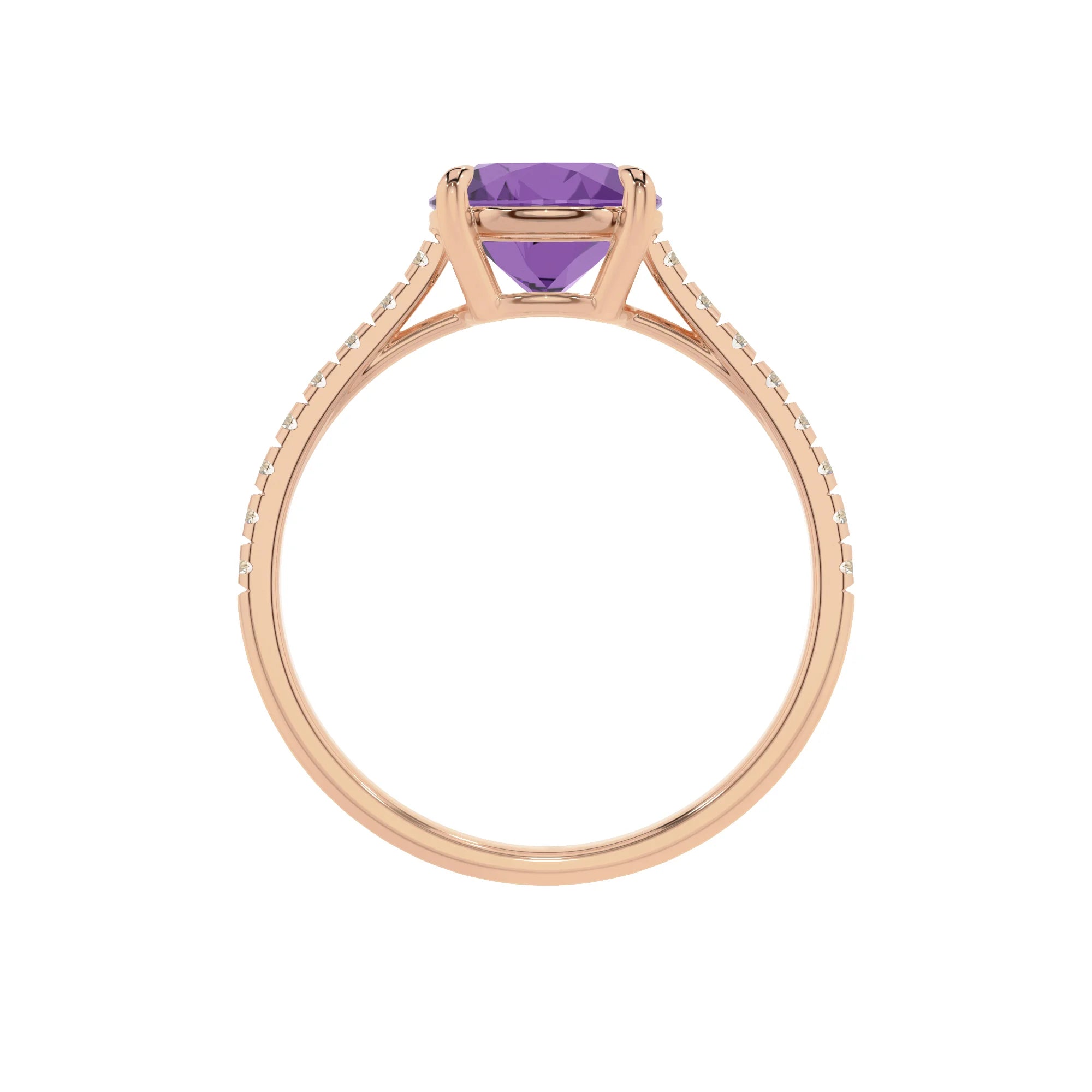 lab grown amethyst round half eternity solitaire engagement rings in rose gold