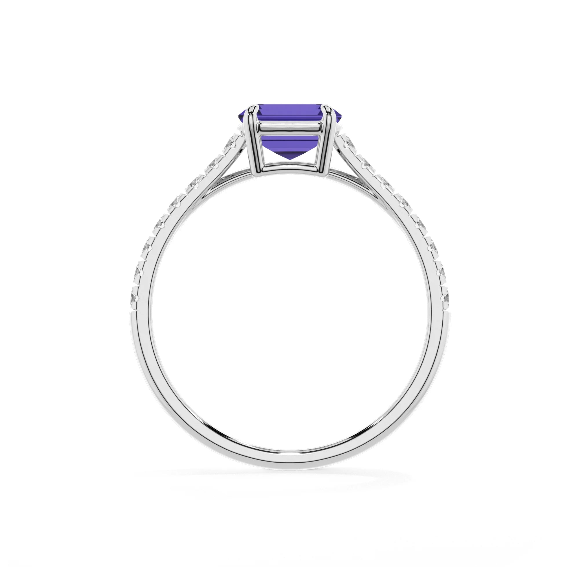 lab grown tanzanite emerald cut half eternity solitaire engagement rings in white gold