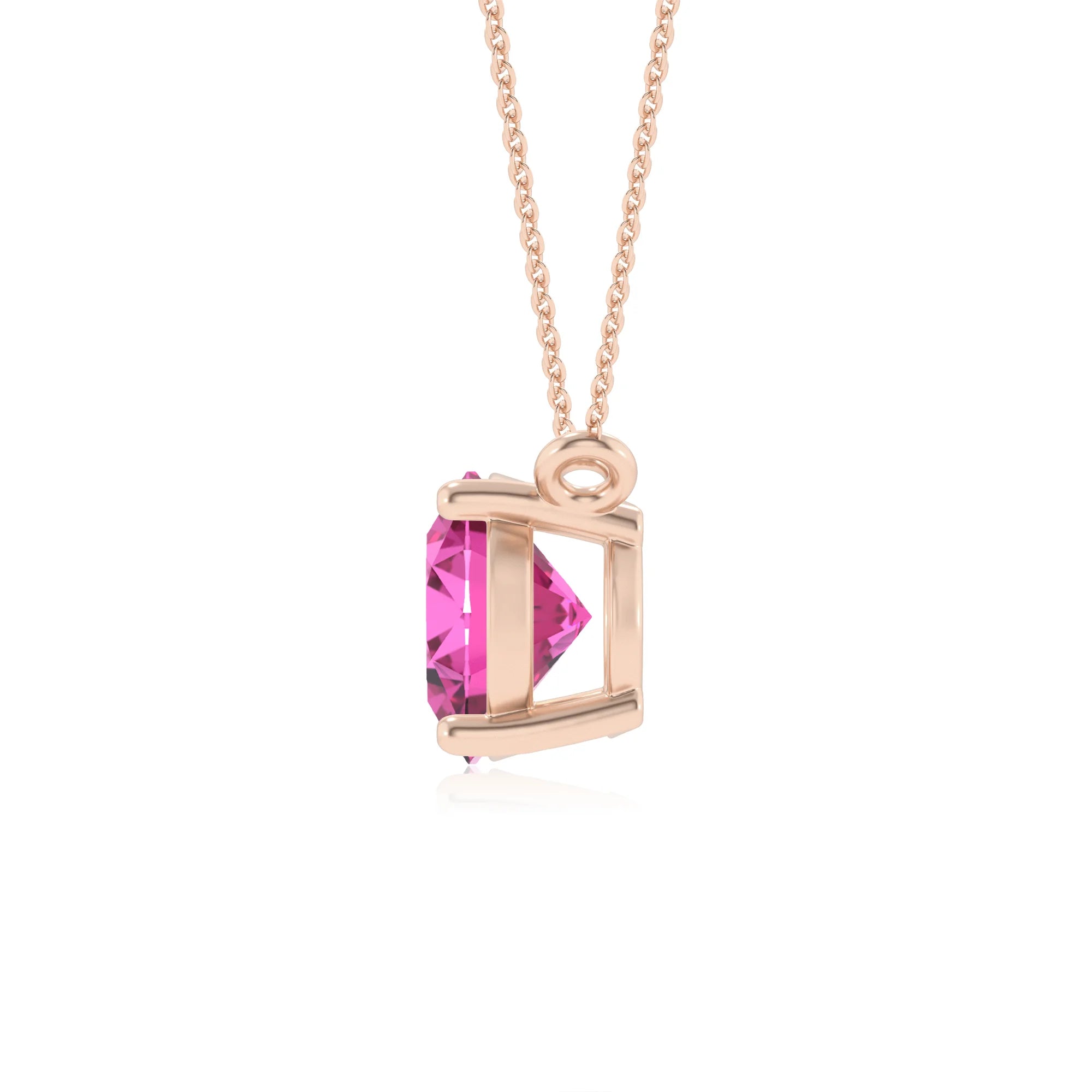 lab grown pink-sapphire oval solitaire necklaces in rose gold