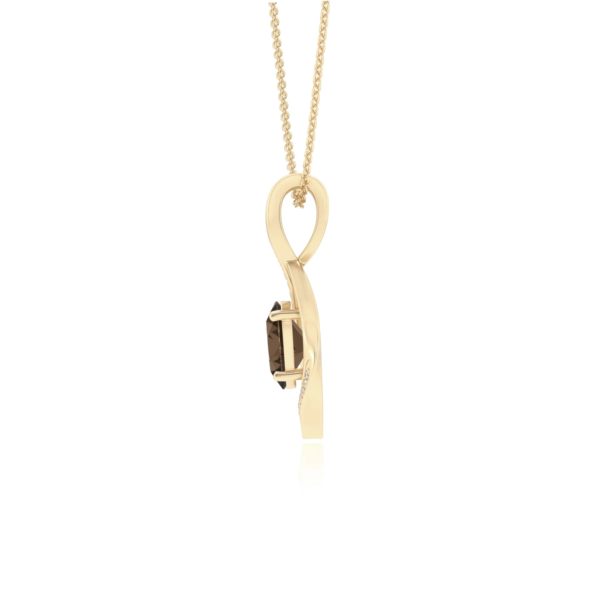 natural smoky-quartz oval solitaire necklaces in yellow gold