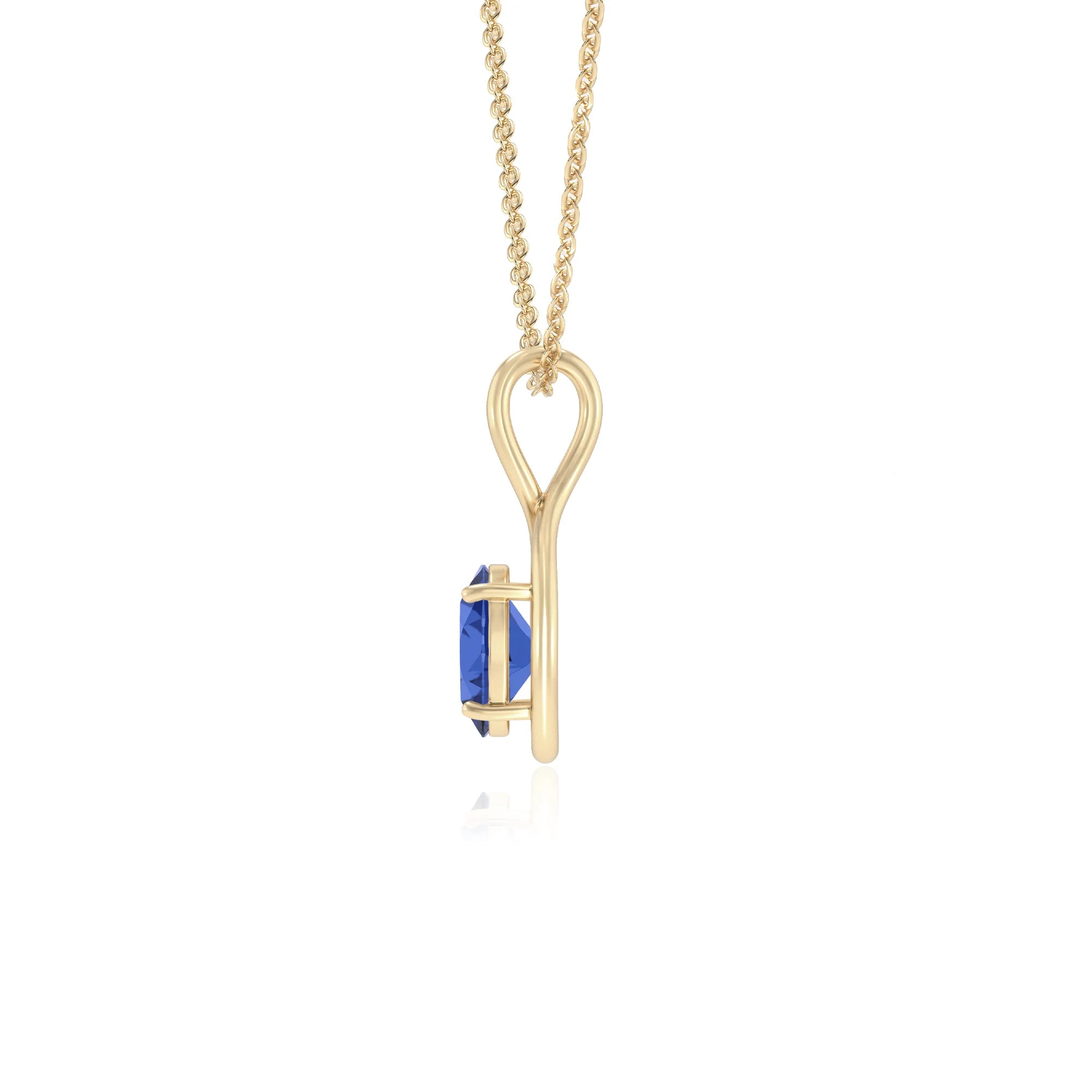 lab grown blue-sapphire oval solitaire necklaces in yellow gold