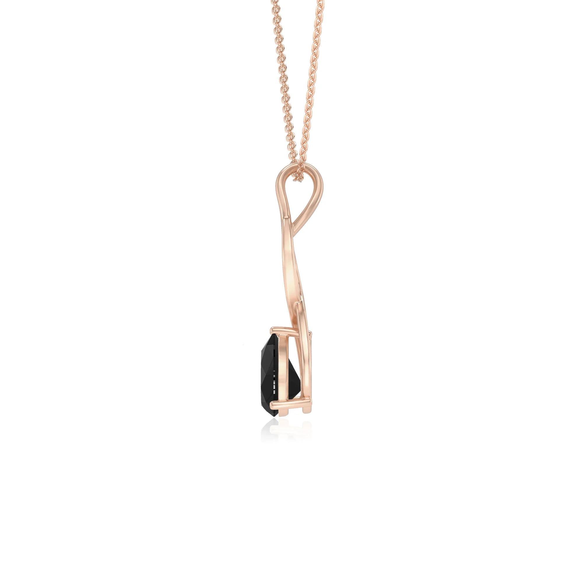 natural black-onyx pear solitaire necklaces in rose gold