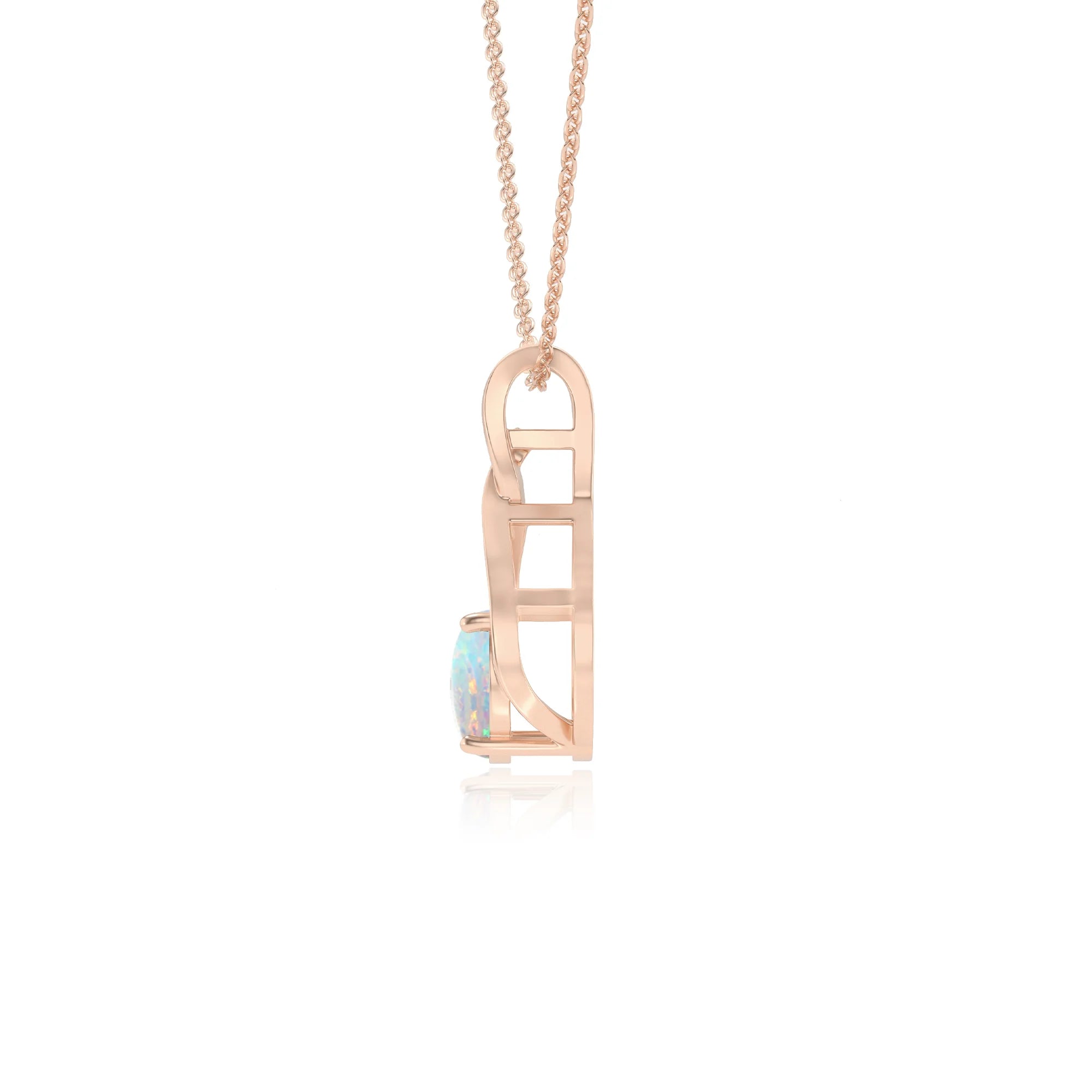 lab grown opal round solitaire necklaces in rose gold