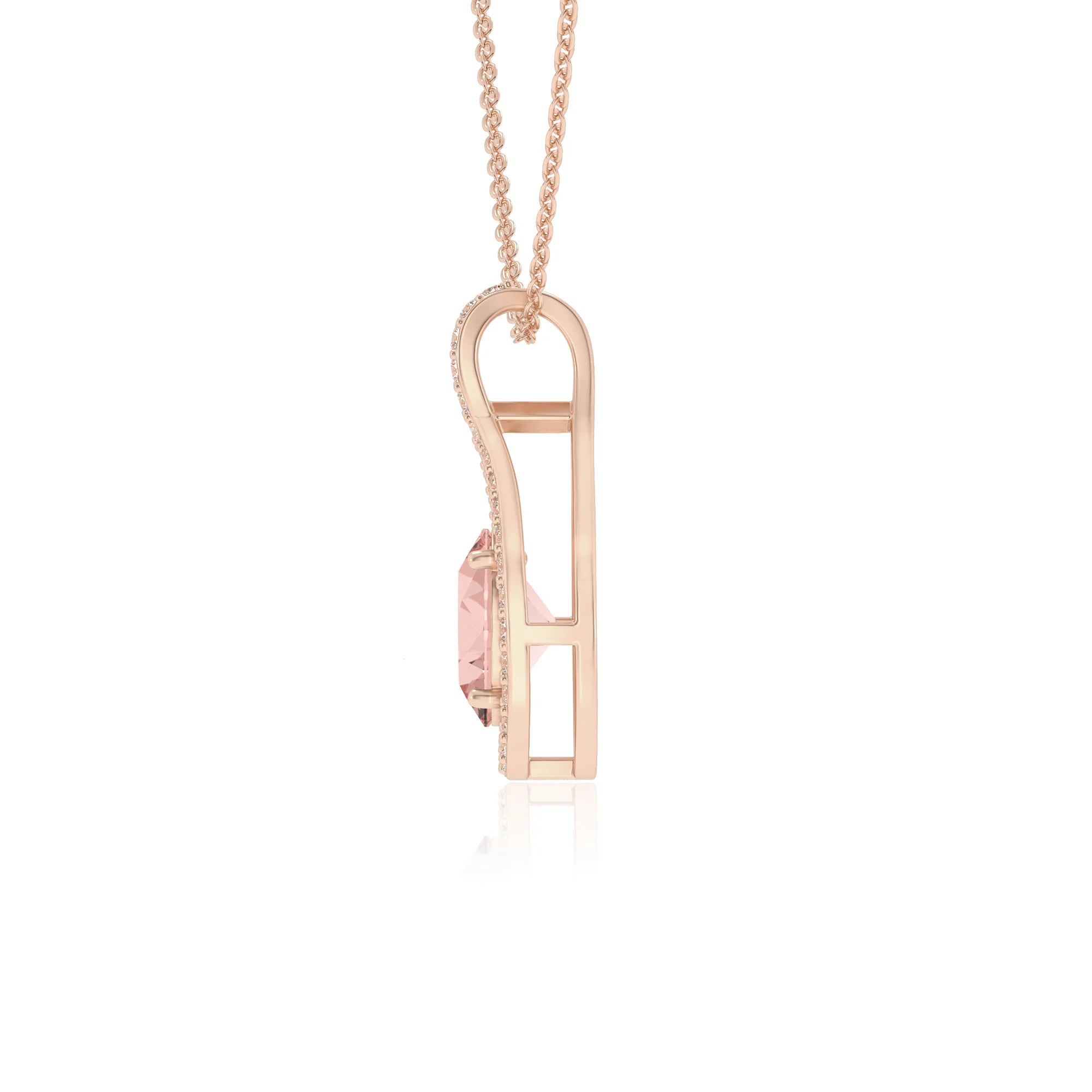 lab grown morganite oval solitaire necklaces in rose gold