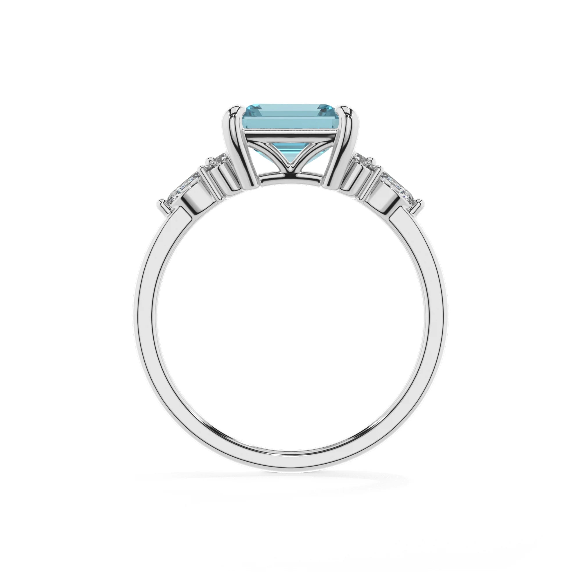 lab grown aquamarine emerald cut solitaire rings in white gold