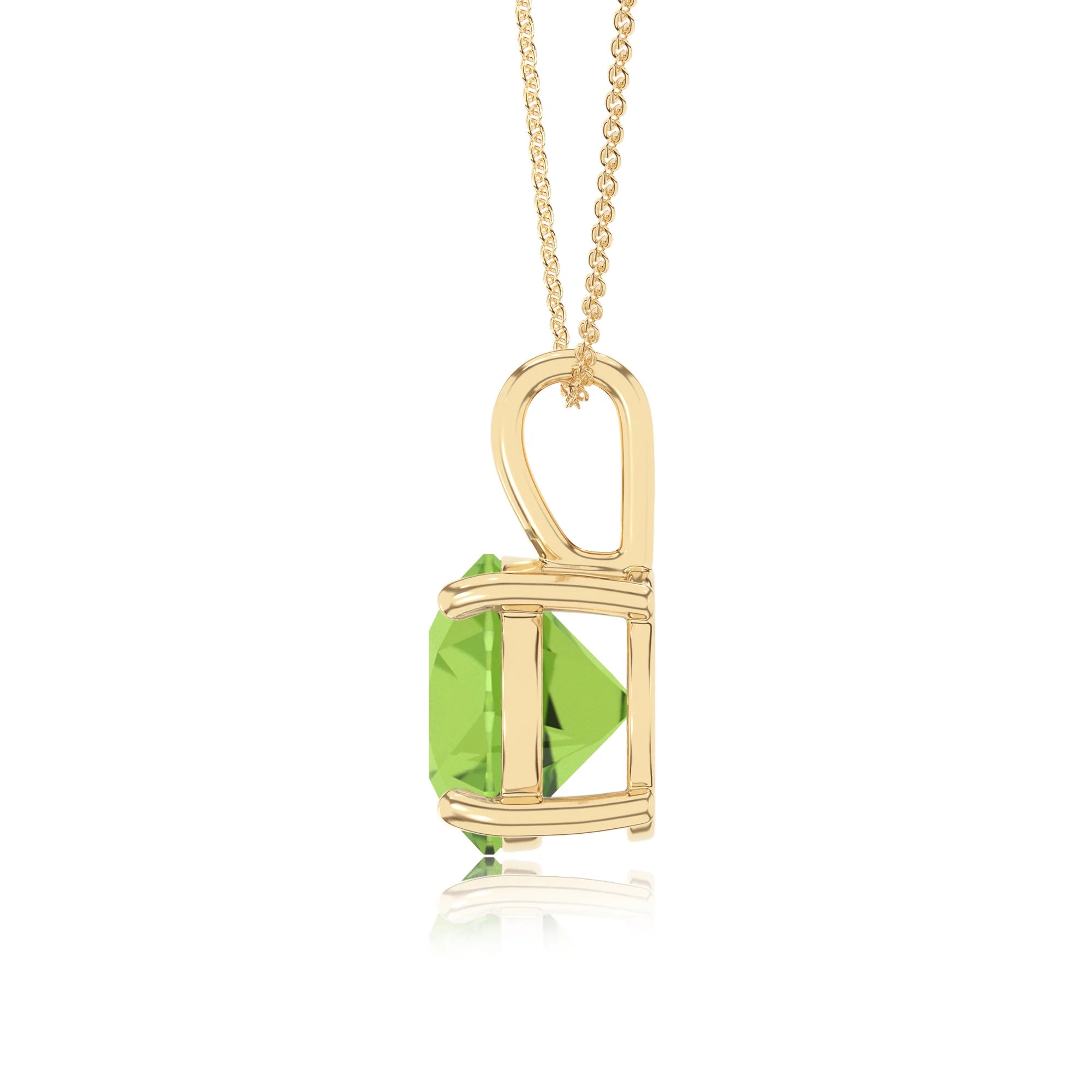 natural peridot round solitaire necklaces in yellow gold