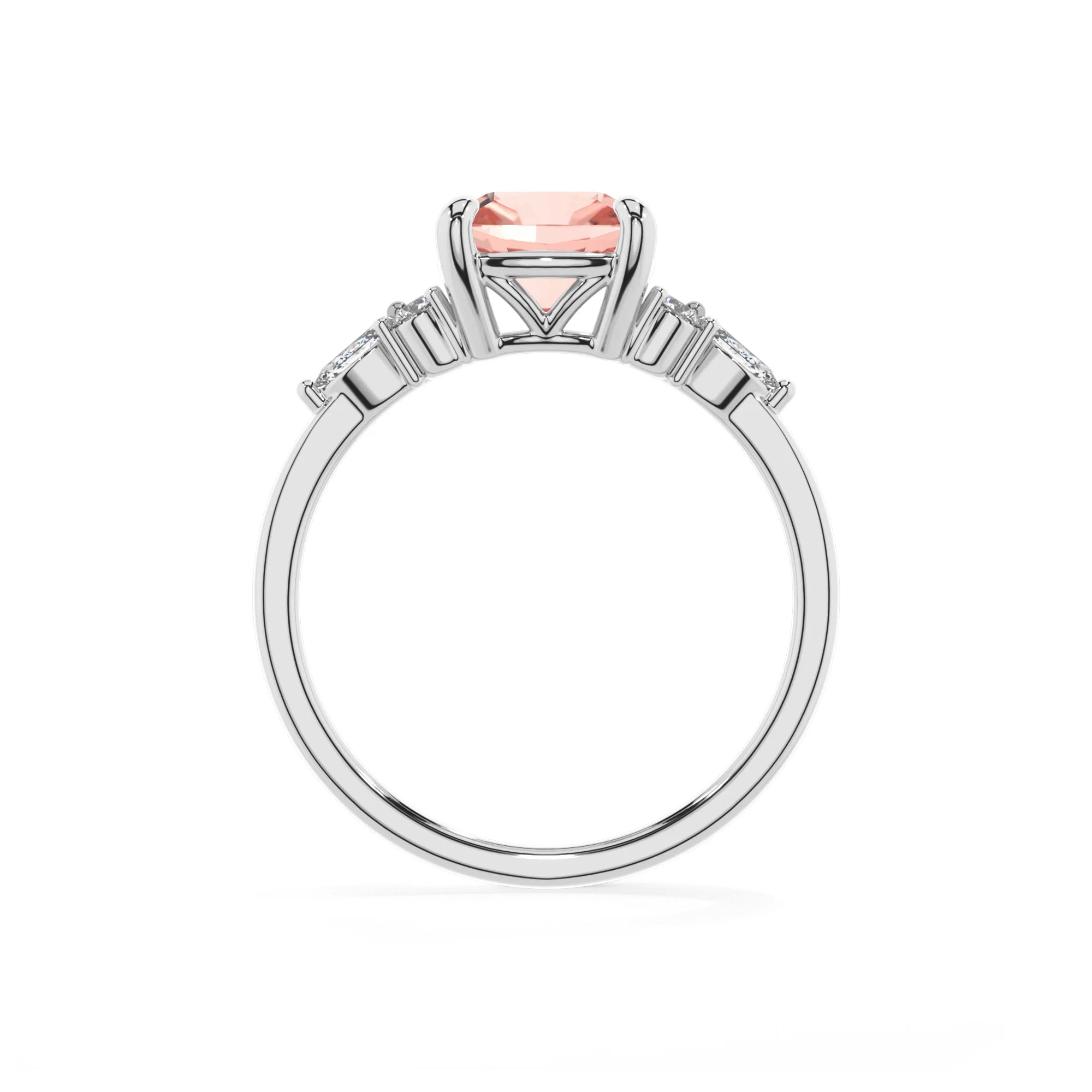lab grown morganite cushion solitaire rings in platinum