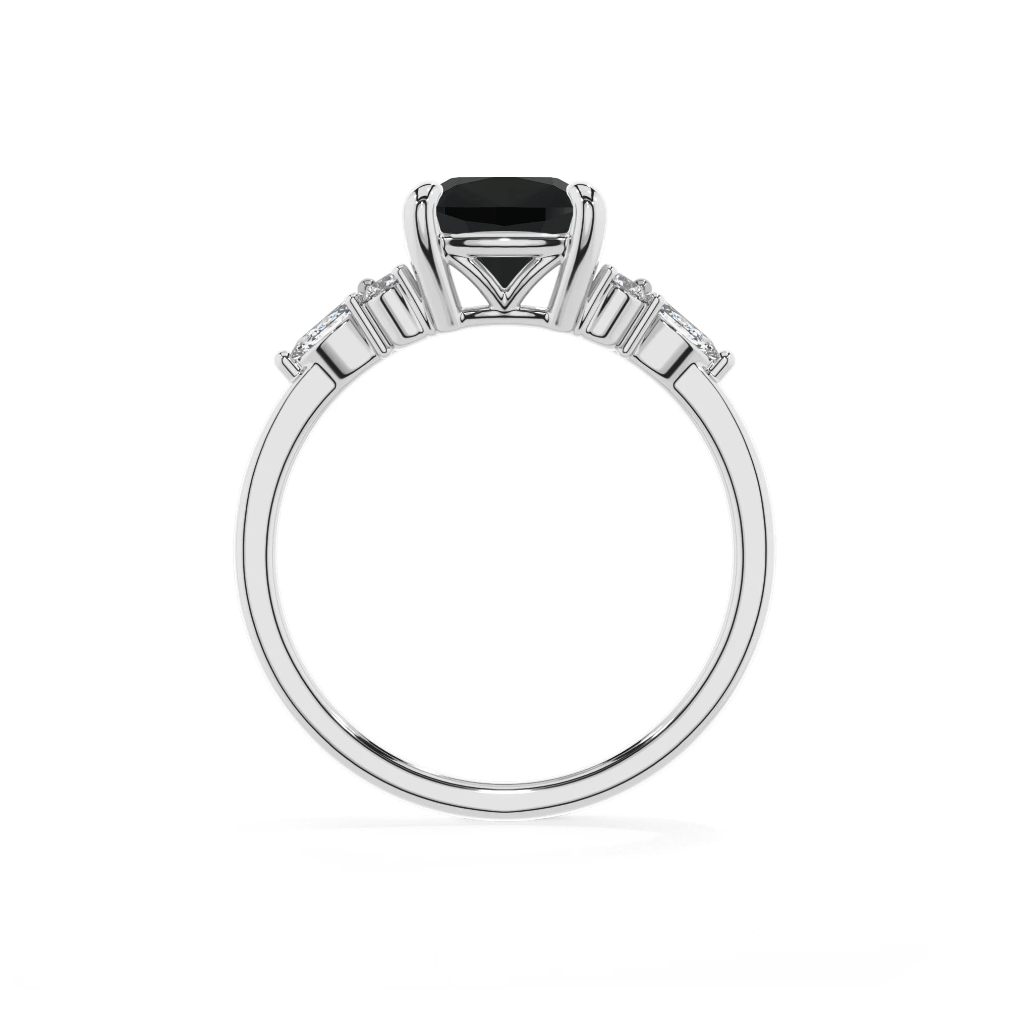 natural black-onyx cushion solitaire rings in sterling silver